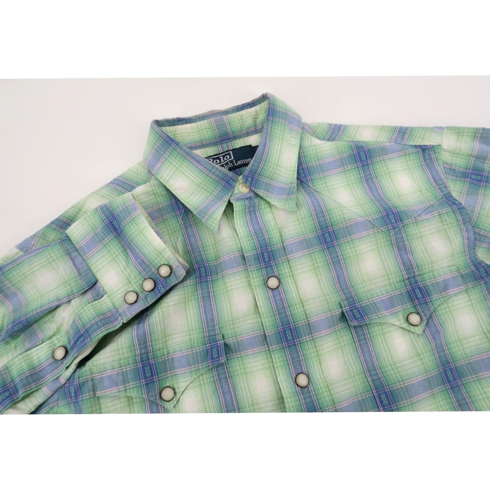 Polo Ralph Lauren Polo Ralph Lauren Western Shirt Mens Small Green Blue Plaid Pearl Snap Long Sleeve Size US S / EU 44-46 / 1 - 2 Thumbnail