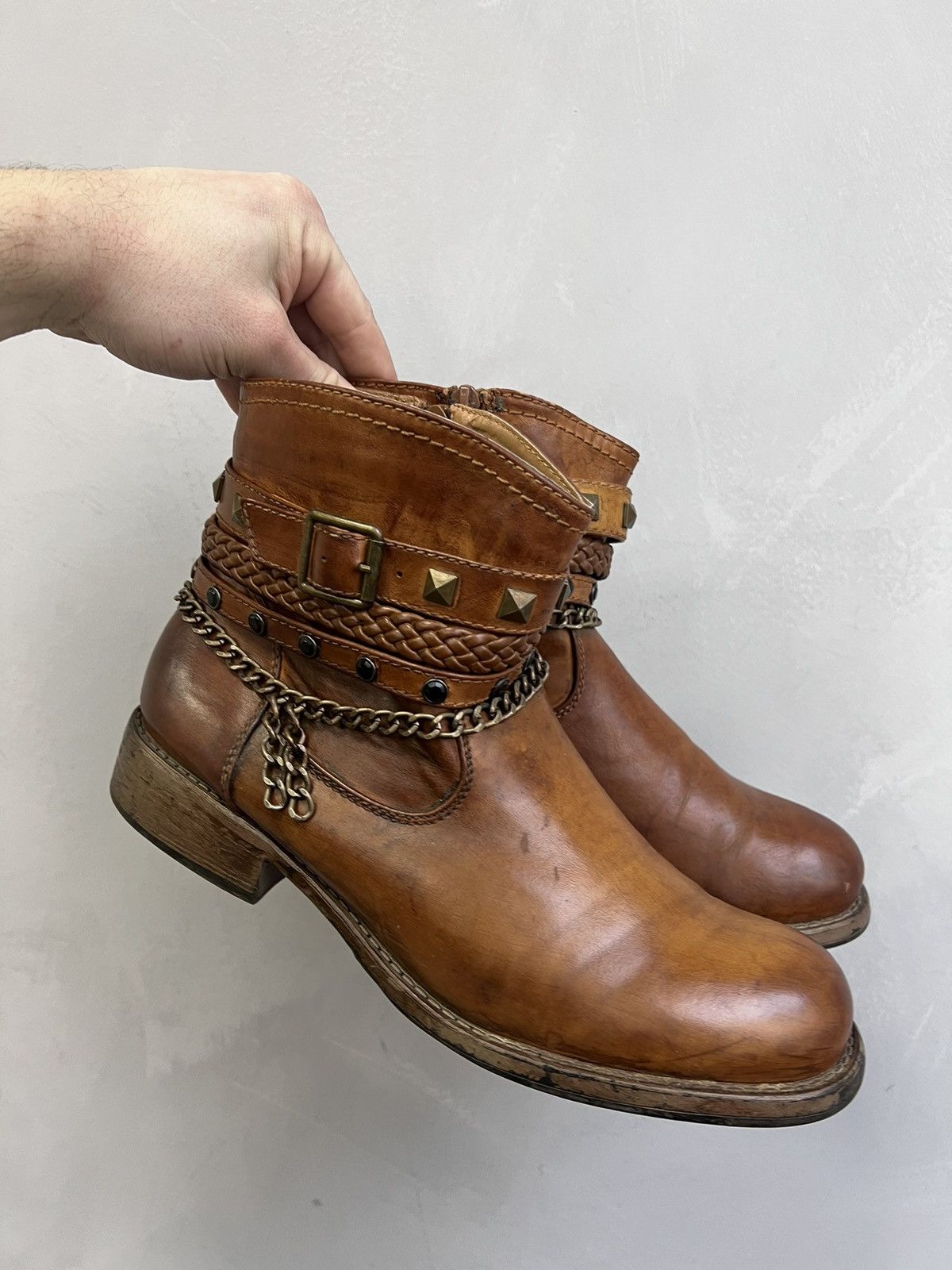 Vintage Cowboy GUIDI STYLE CHAIN boots Distressed Leather Size US 7.5 / EU 40-41 - 6 Thumbnail