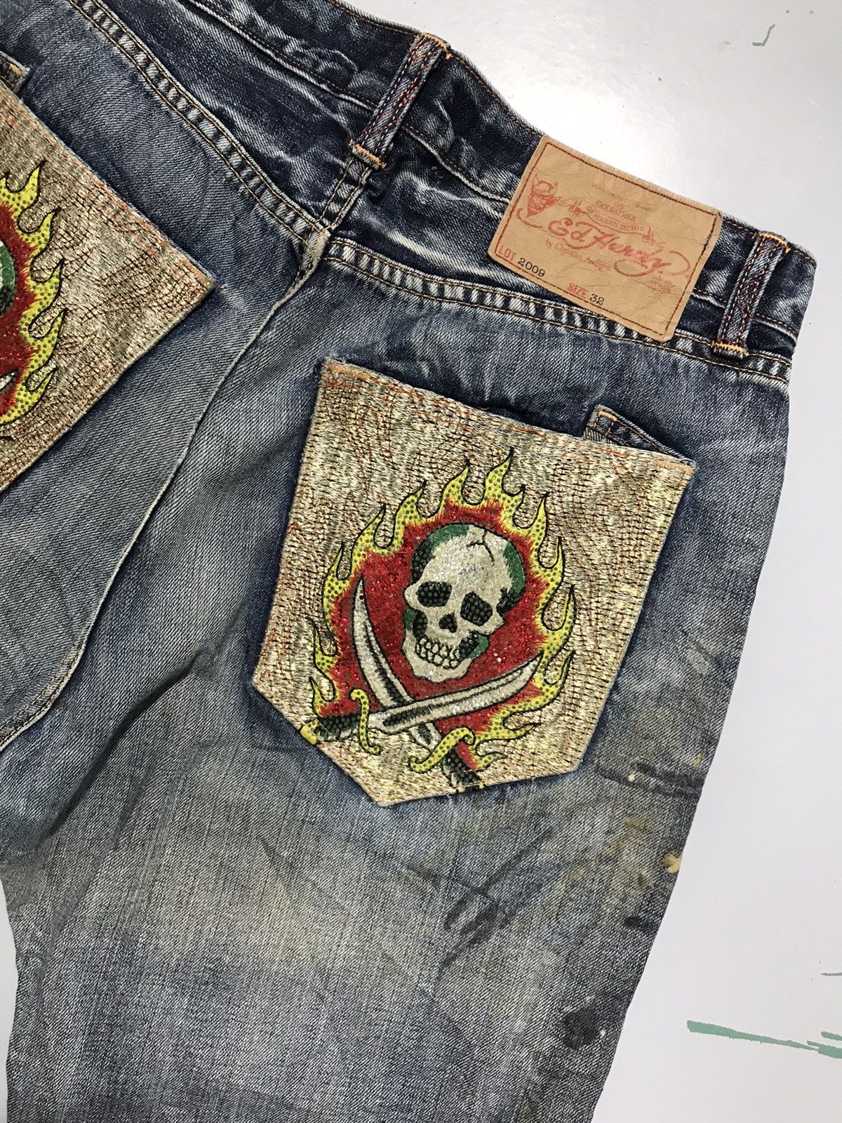 Ed Hardy Vintage ed hardy skull fire embroidered denim Size US 32 / EU 48 - 12 Thumbnail