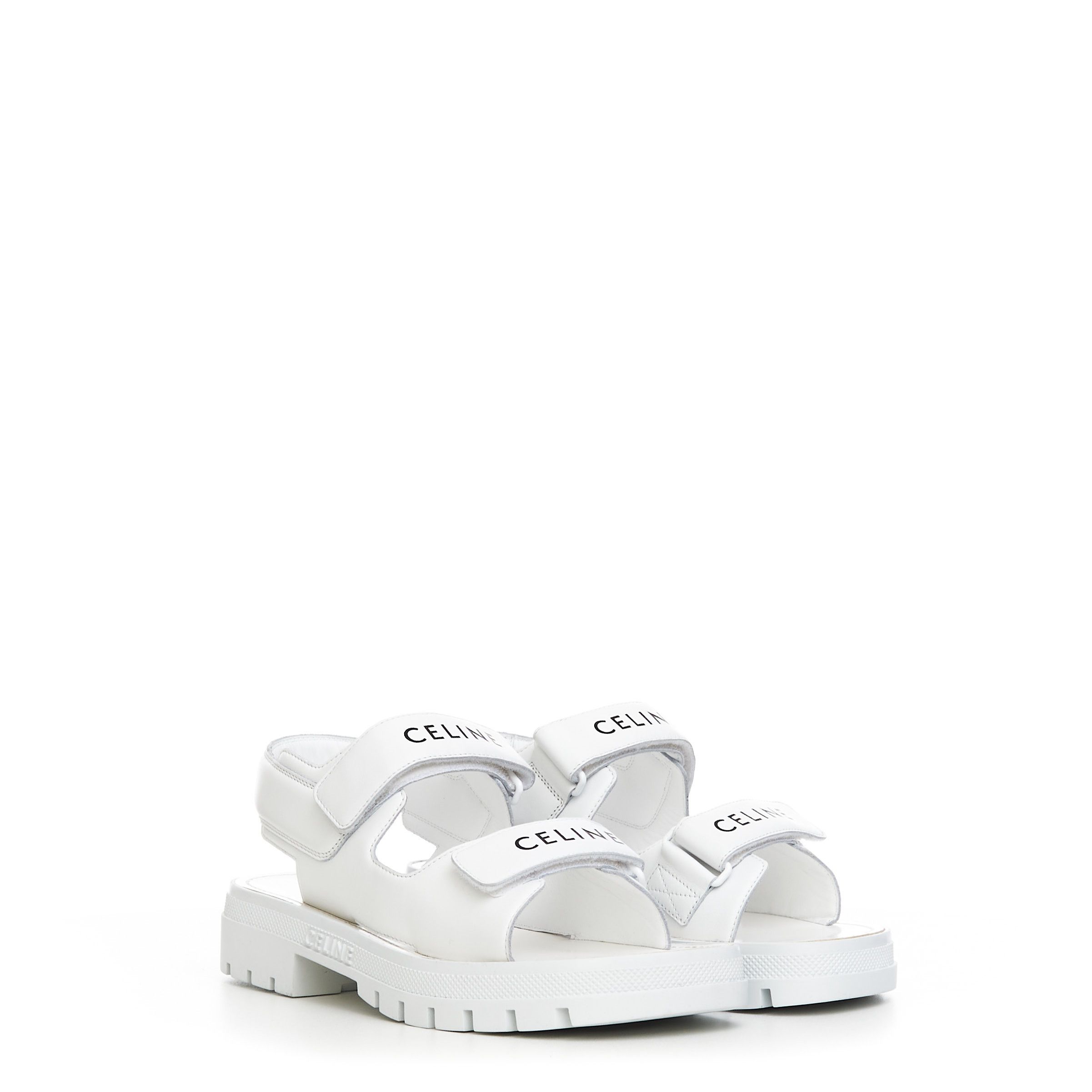 image of Celine Leo Sandal In White Calfskin Leather With Logo Print, Men's (Size 6)