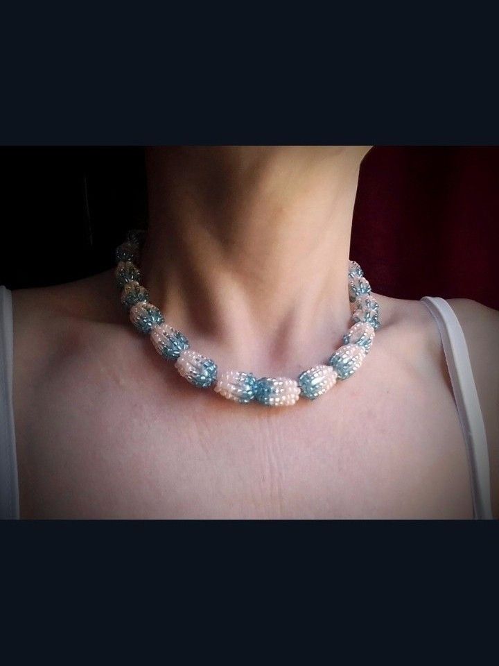 Handmade Necklace Earrings Coated Pearls Pink, silver turquoise, pink Size ONE SIZE - 7 Thumbnail