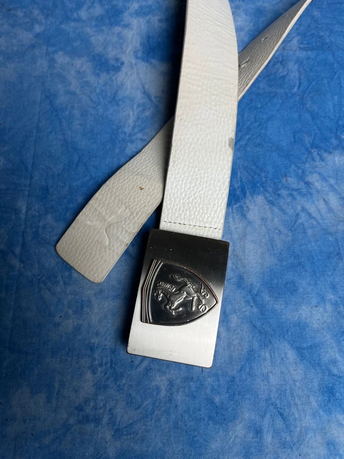 Ferrari × Puma Vintage 00s Puma x Ferrari White Real Leather Belt Size 32 - 2 Thumbnail