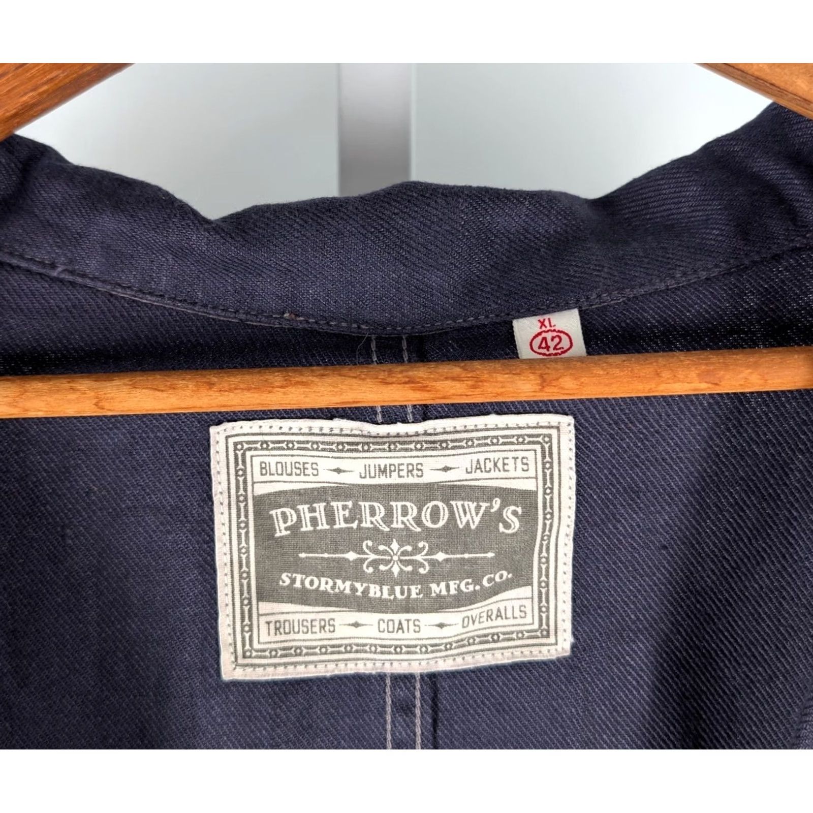 Vintage Pherrow's Stormy Blue Indigo Linen Twill Chore Coat XL NWT Japan Work Denim Jacket Mens XL Size US XL / EU 56 / 4 - 7 Thumbnail