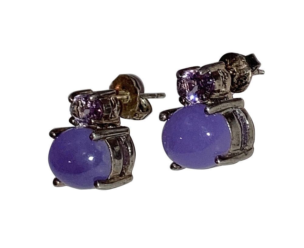 Designer Sterling Silver Amethyst and Purle Jade Earrings Size ONE SIZE - 2 Thumbnail