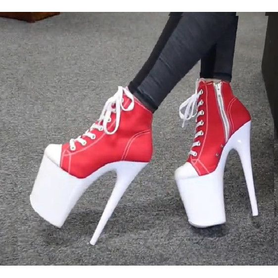 Other 800SK UV 8" High Heel Platform Sneakers Red White Blacklight Size US 6 / IT 36 - 3 Thumbnail