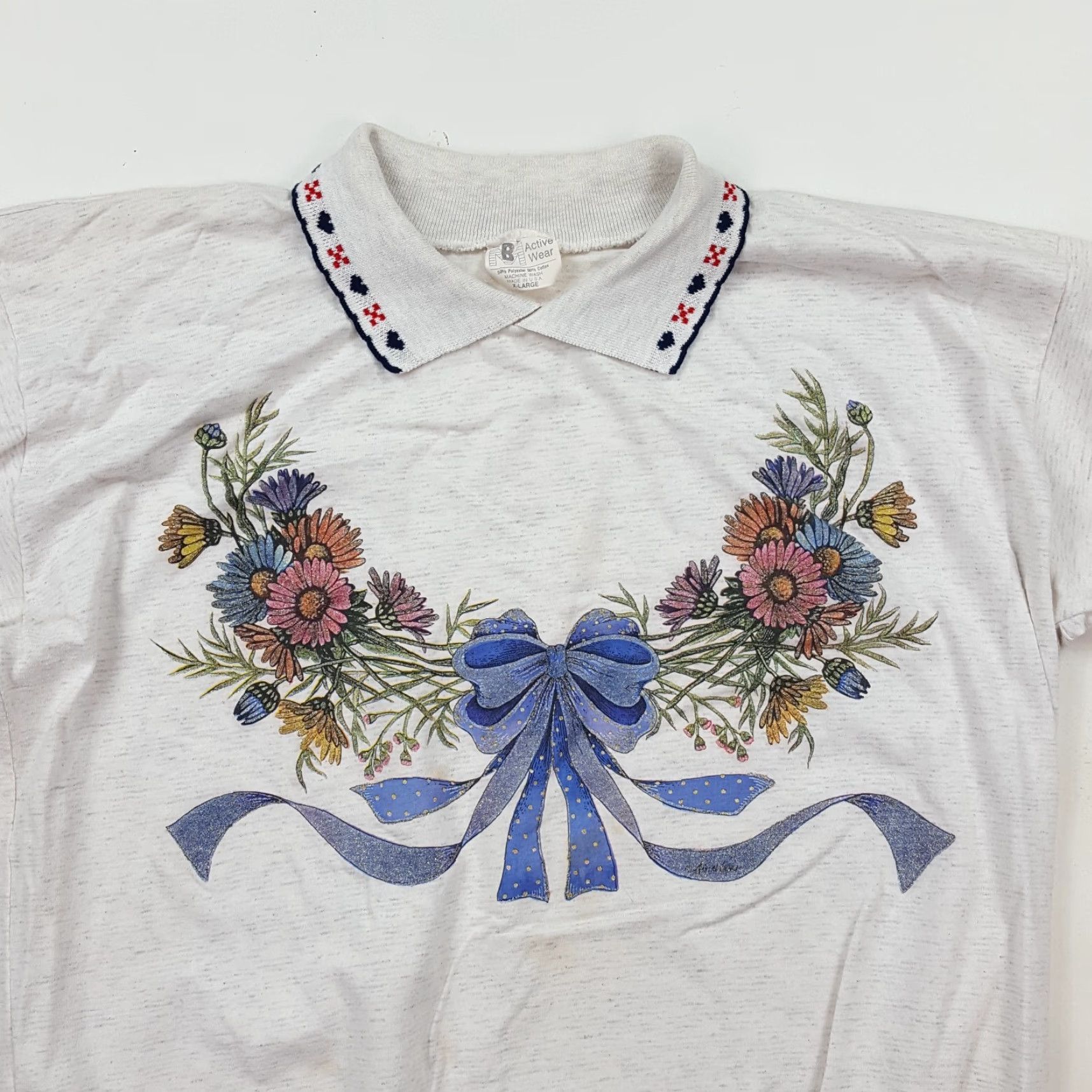 Etro VINTAGE BM Flower Collared Women's XL Sweatshirt Crewneck Pullover 80s 90s Retro Gray Cotton Polyester Polyblend Fleece Activewear Size XL / US 12-14 / IT 48-50 - 2 Thumbnail