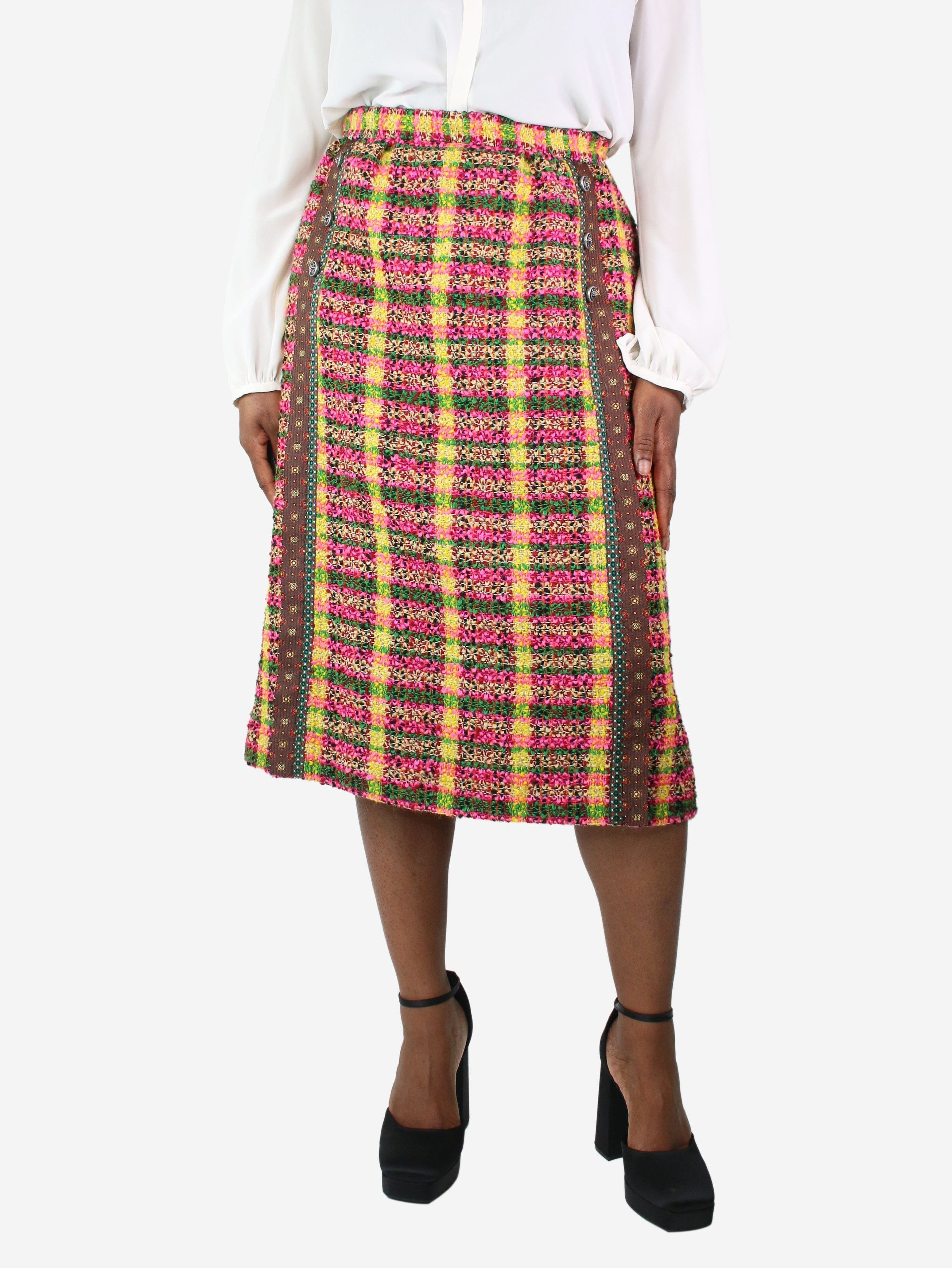 image of Gucci Multicoloured Tweed Checkered Midi Skirt - Size Uk 12, Women's