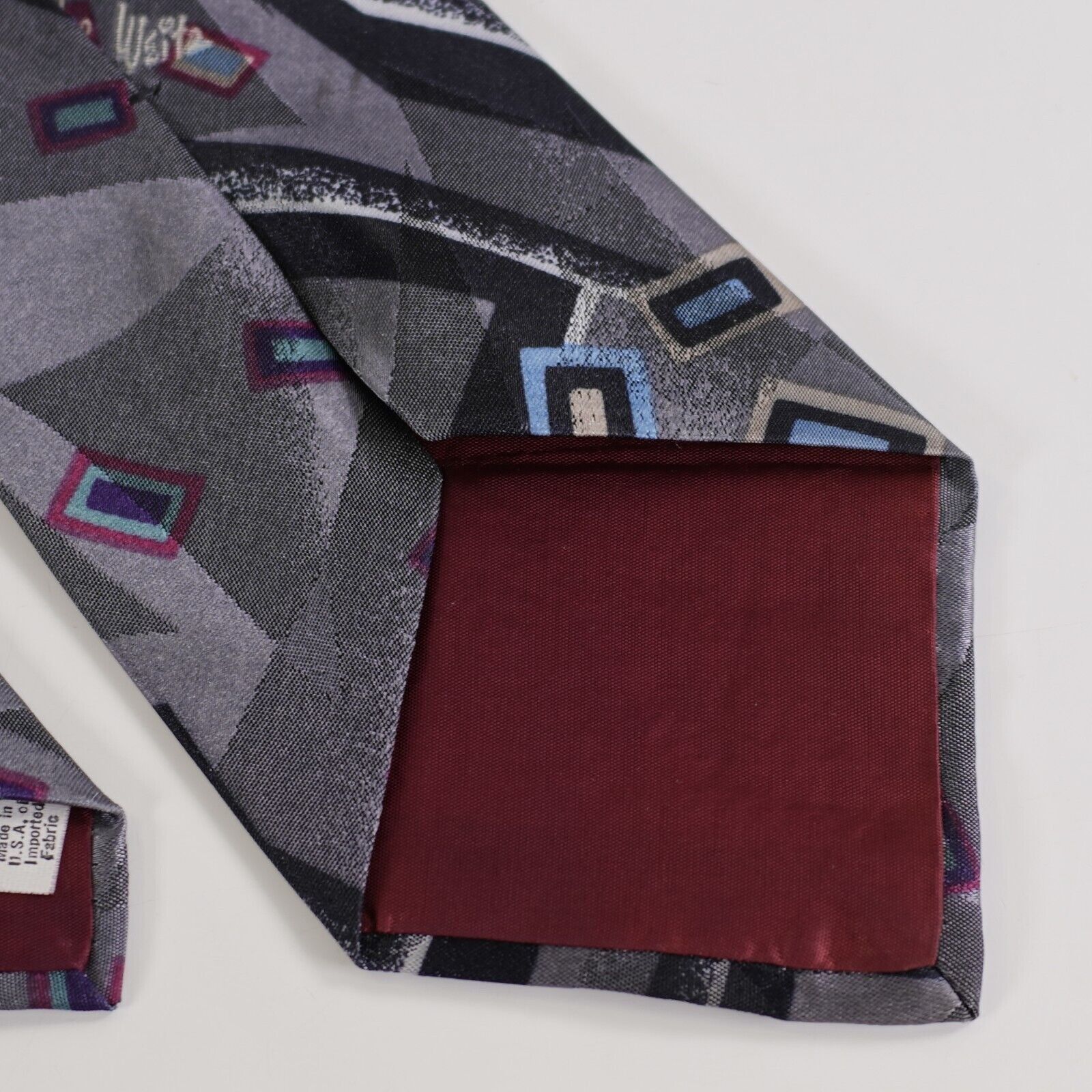 John Weitz John Weitz Abstract Woven Gray Short Wide Polyester Tie Size ONE SIZE - 5 Thumbnail