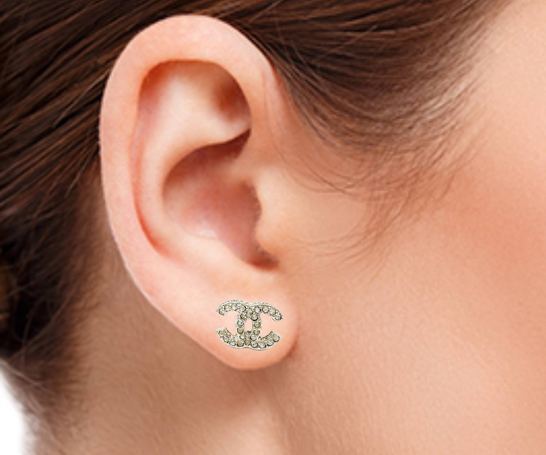 Chanel Chanel Silver CC Crystal Curve Small Piercing Earrings Size ONE SIZE - 3 Thumbnail