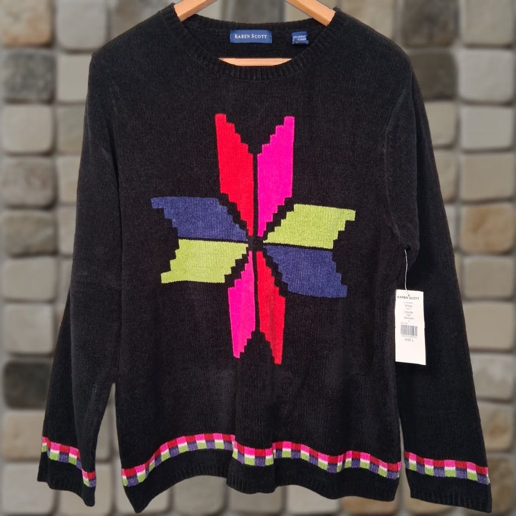 Vintage VINTAGE Karen Scott Sweater Pullover Women’s L Black Quilted Knit Retro Y2K Size L / US 10 / IT 46 - 1 Thumbnail