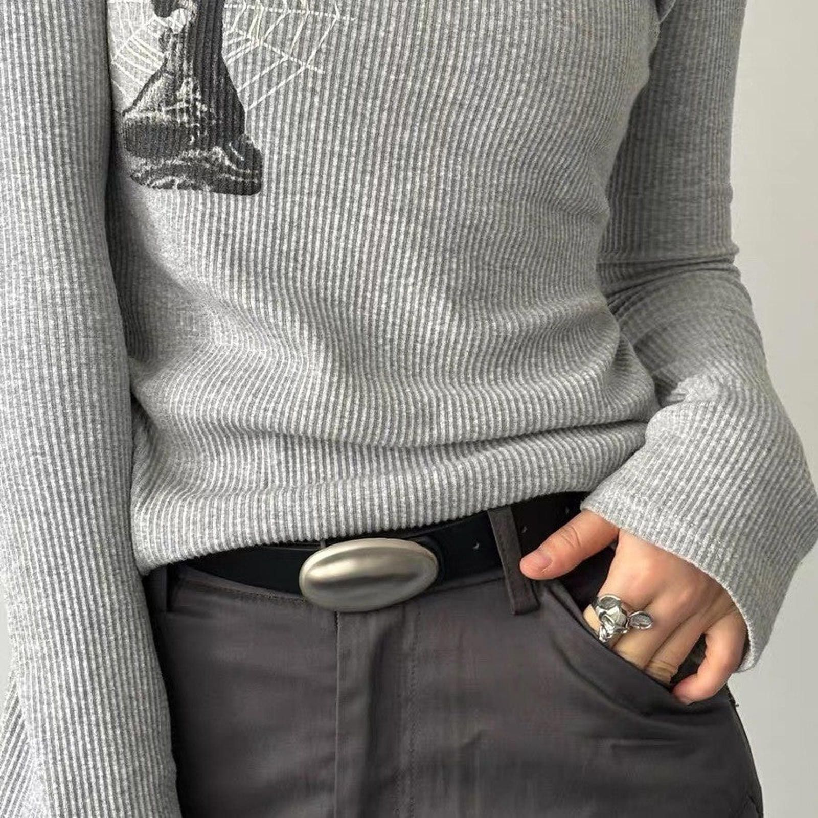 Leather Metallic Pebble Belt – Irregular Oval, Unisex Style Size ONE SIZE - 1 Thumbnail
