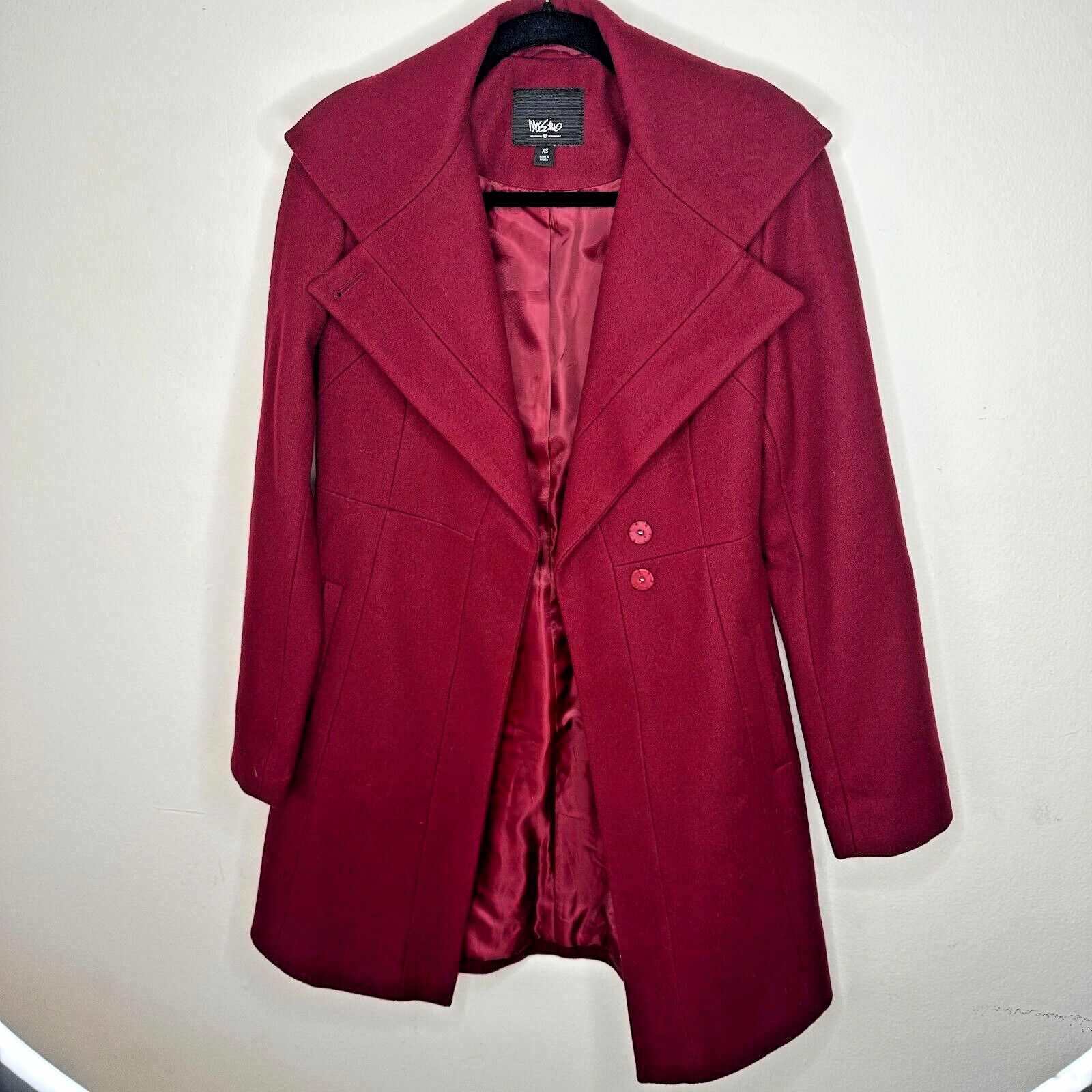 Mossimo Mossimo Red Wool Fitted Long Line Button Coat Welt Pocket XS Size XS / US 0-2 / IT 36-38 - 2 Thumbnail