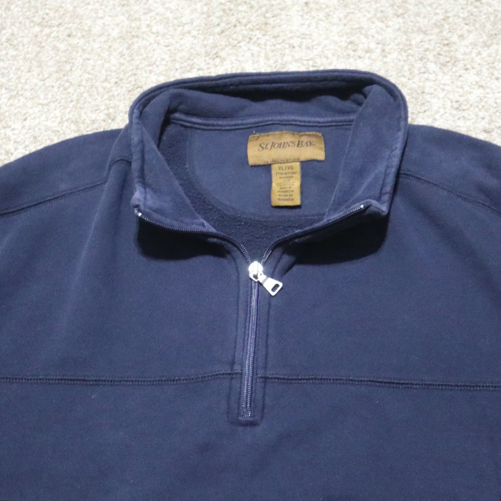 Vintage St. John's Bay Sweater 1/4 Zip Navy Blue Crew Neck Pullover Men's XL Cardinal Classic Solid Knit Casual Size US XL / EU 56 / 4 - 2 Thumbnail