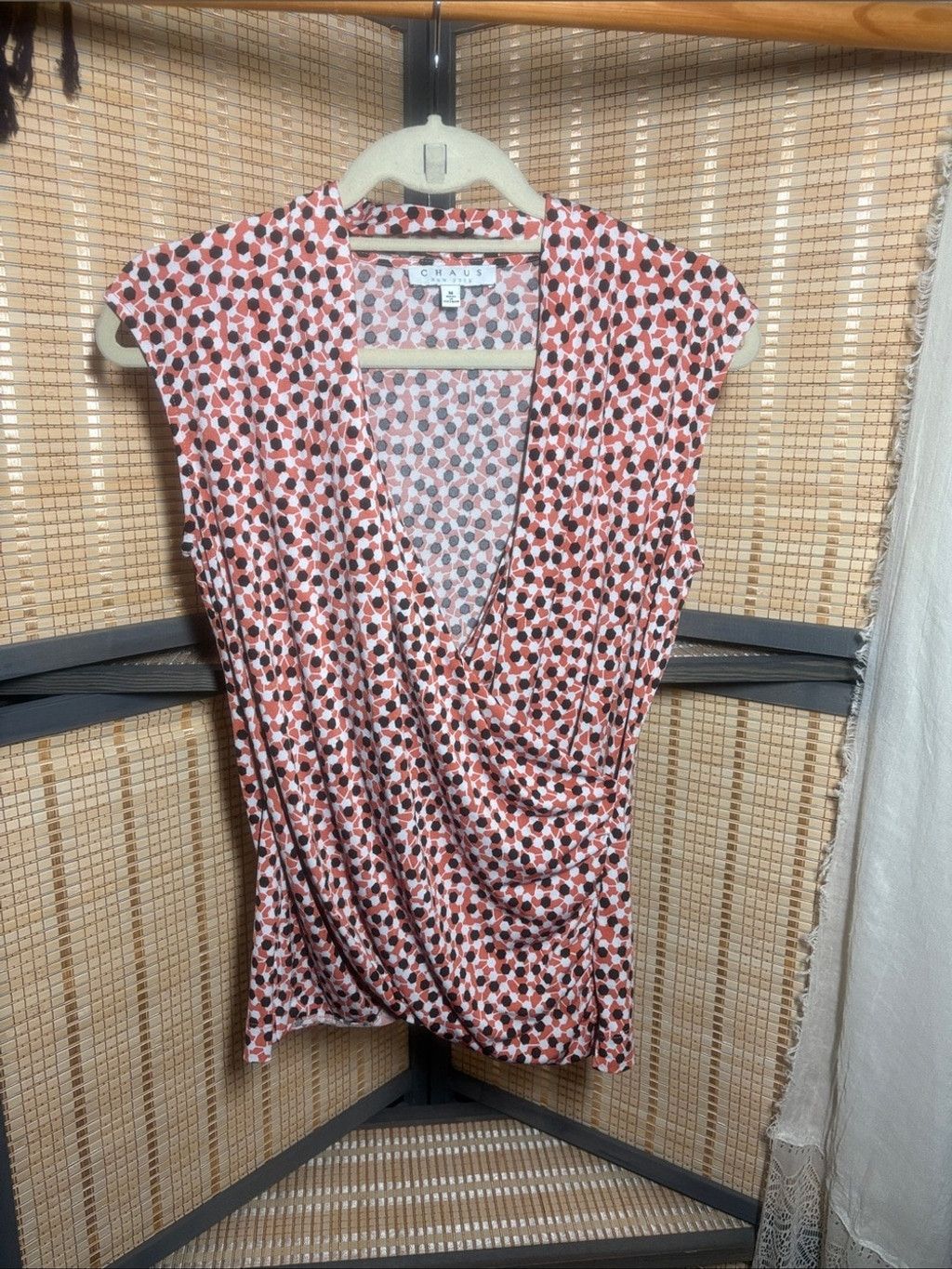 Other Chaus Orange Wrap-Style Cap-Sleeve Top with White and Black Size M / US 6-8 / IT 42-44 - 1 Thumbnail