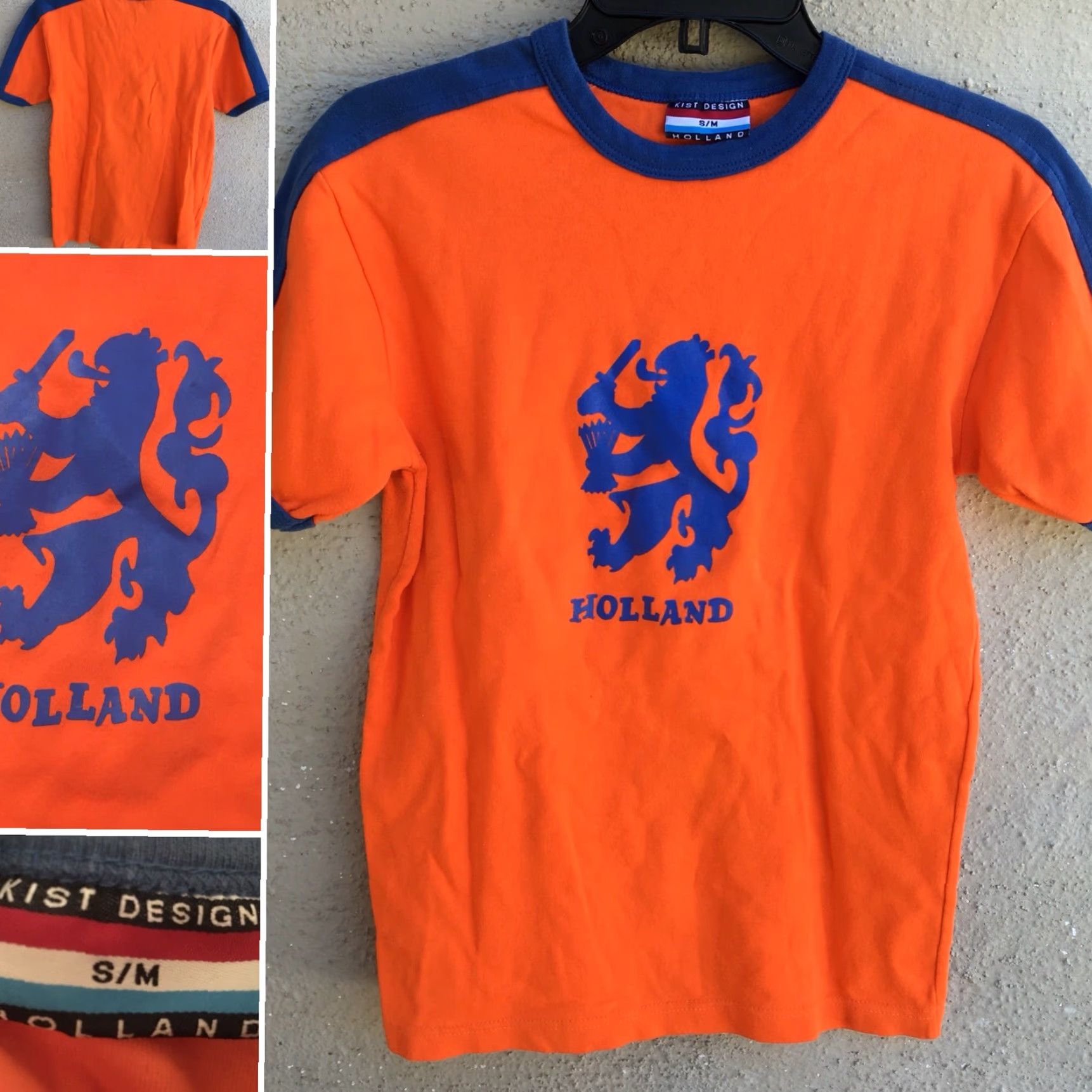 Vintage Kist Design Holland T-Shirt Ringer Tee S/M Men Short Sleeve Blue Orange Graphic Tee 90s Holland Theme Mens S/M Orange Blue Size US S / EU 44-46 / 1 - 2 Thumbnail