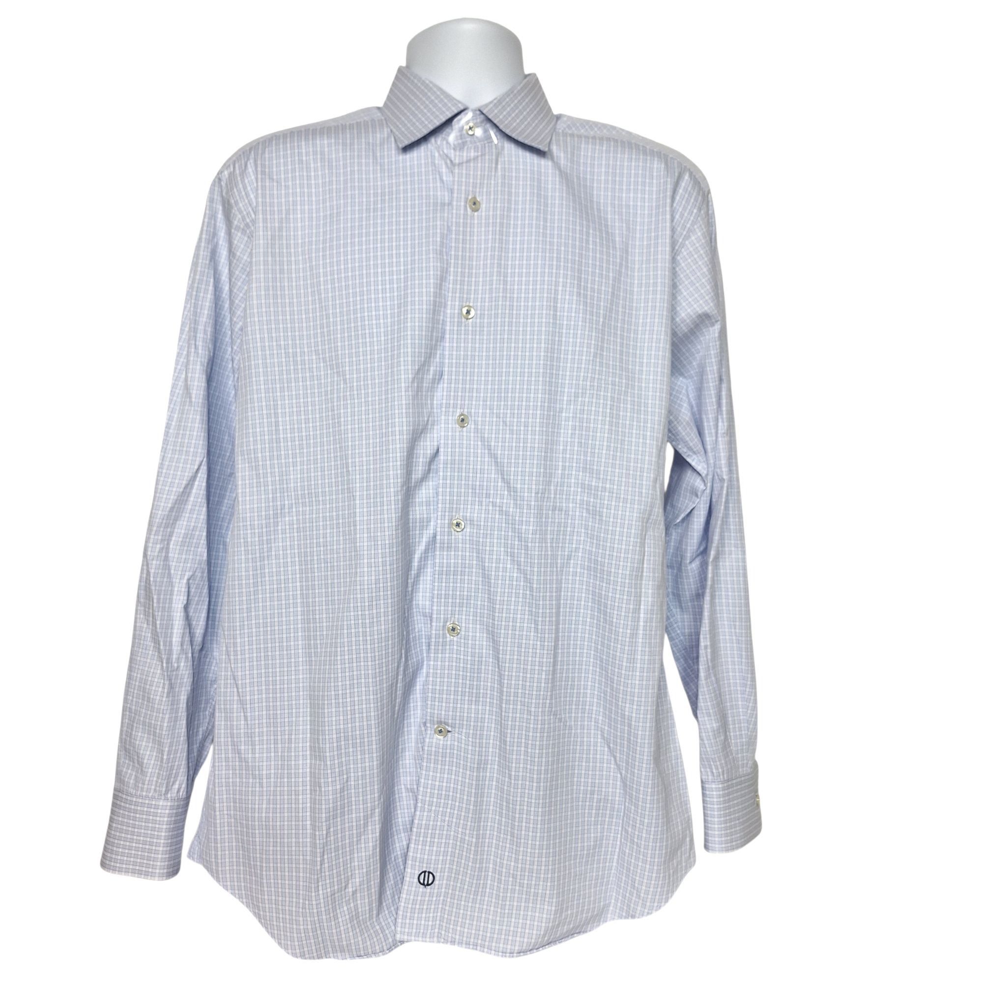 David Donahue David Donahue Dress Shirt 16 34/35 Blue White Micro Check Co Size US L / EU 52-54 / 3 - 2 Thumbnail
