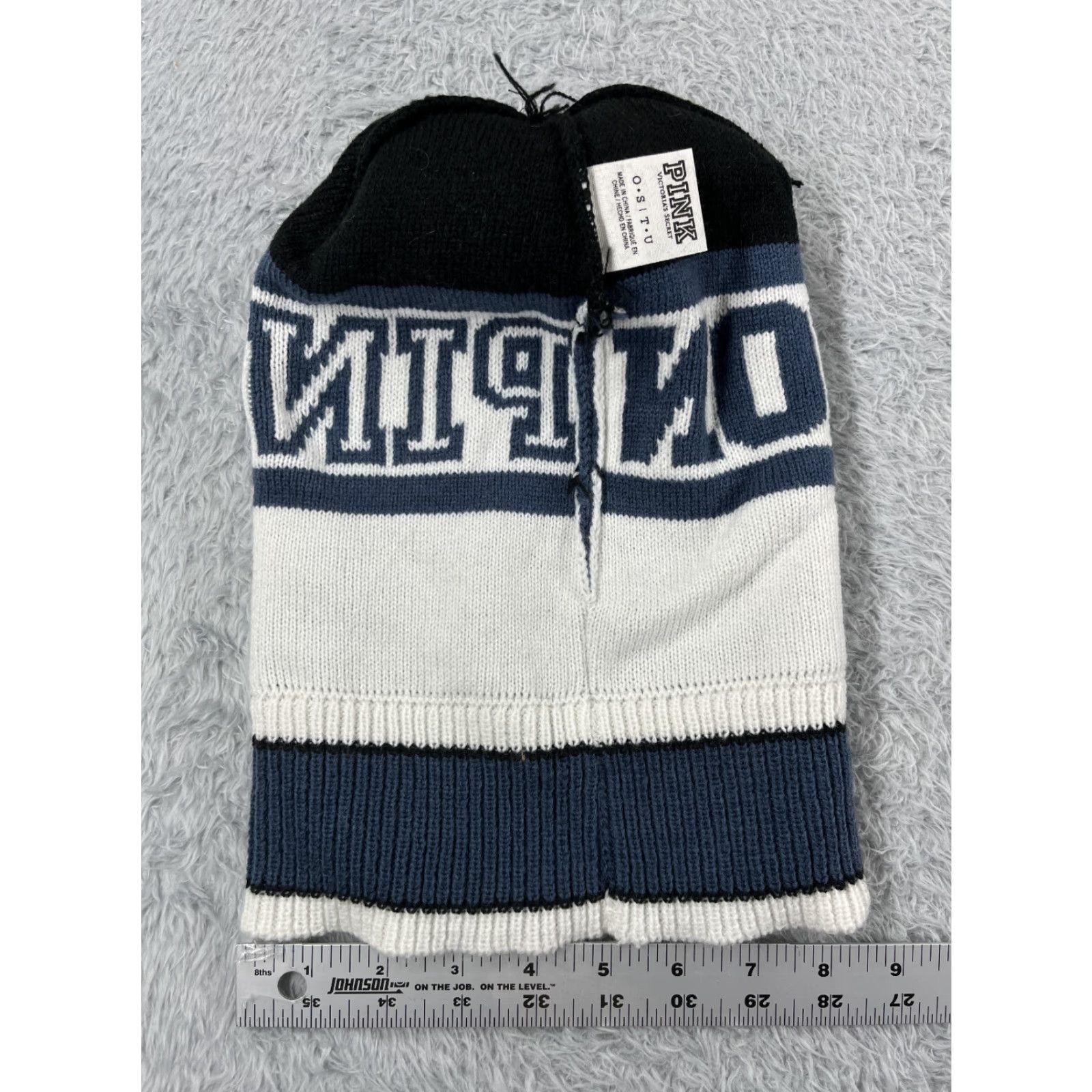 Victoria's Secret Victoria's Secret Beanie Toque Adult One Size Blue White Acrylic PINKNATION Logo Striped Knit Hat Womens Beanie Accessories Winter Fall Size ONE SIZE - 6 Thumbnail
