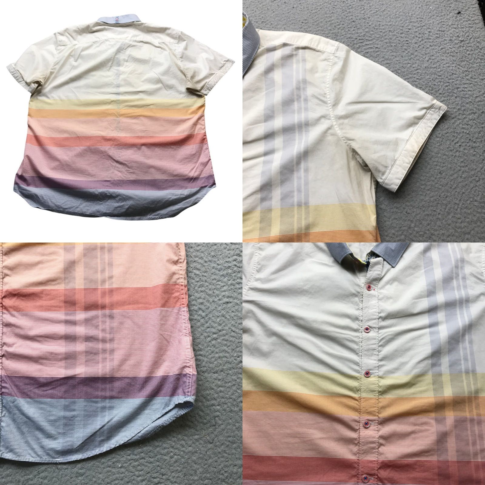 Robert Graham Robert Graham X Short Sleeve Button Dress Shirt Men 2XL Gradient Stripe Rainbow Size 48R - 8 Thumbnail