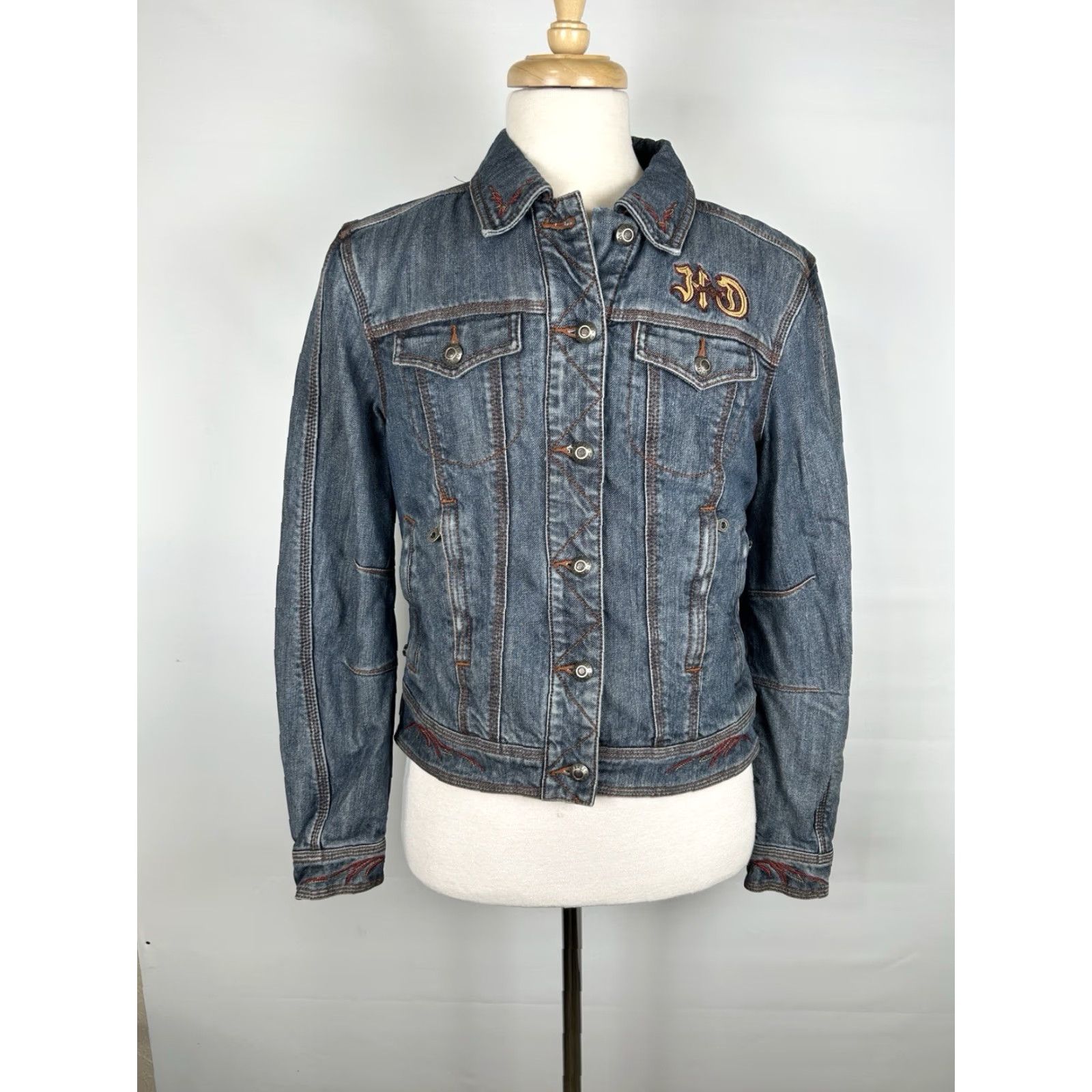 Harley Davidson Harley-Davidson Denim Jacket Womens M Jacket Regular Blue Studded Biker 90s Theme Size M / US 6-8 / IT 42-44 - 2 Thumbnail