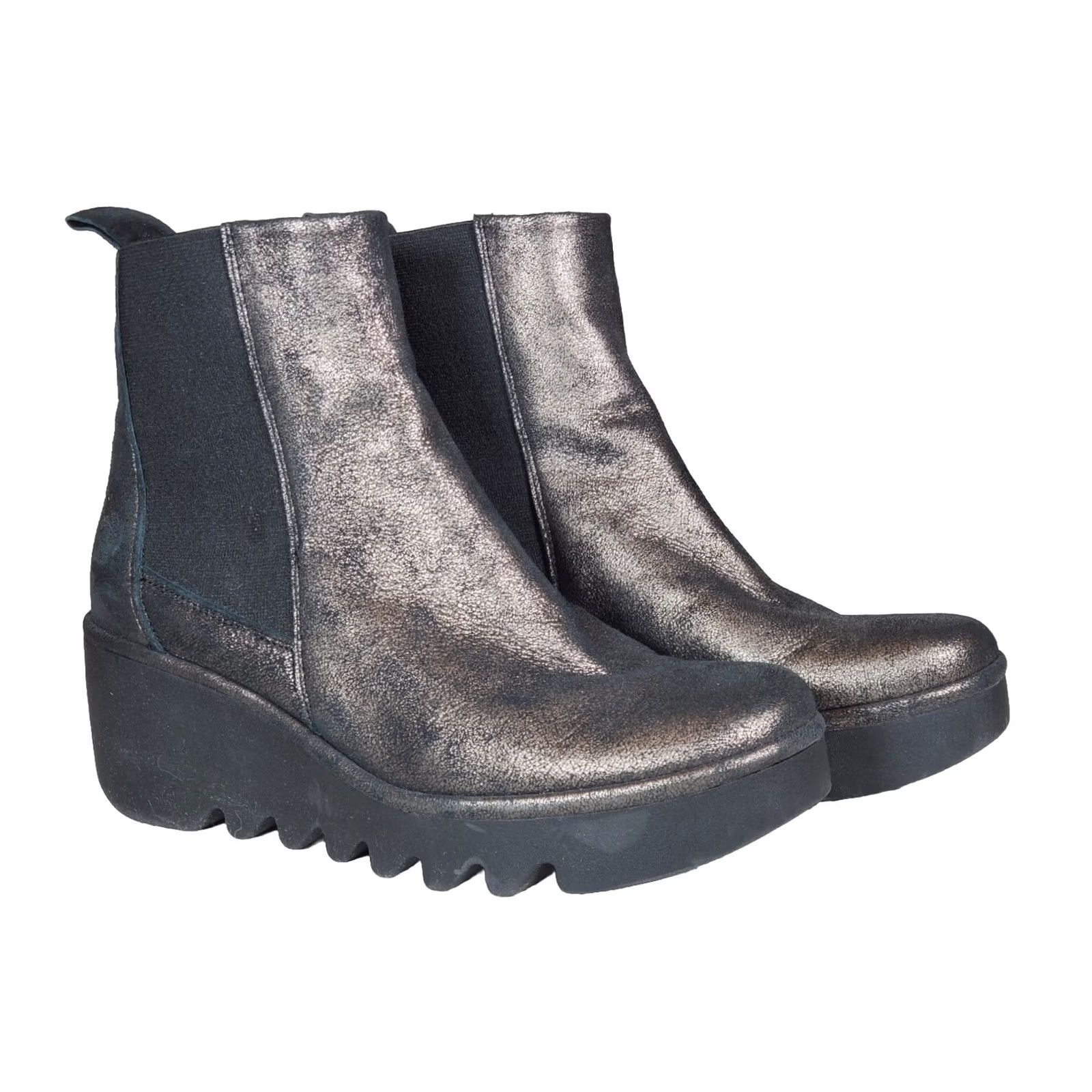 Fly London Fly London Bagu Classic Wedge Chelsea Ankle Boots Graphite Leather Women US 9.5 Shoes Size ONE SIZE - 2 Thumbnail