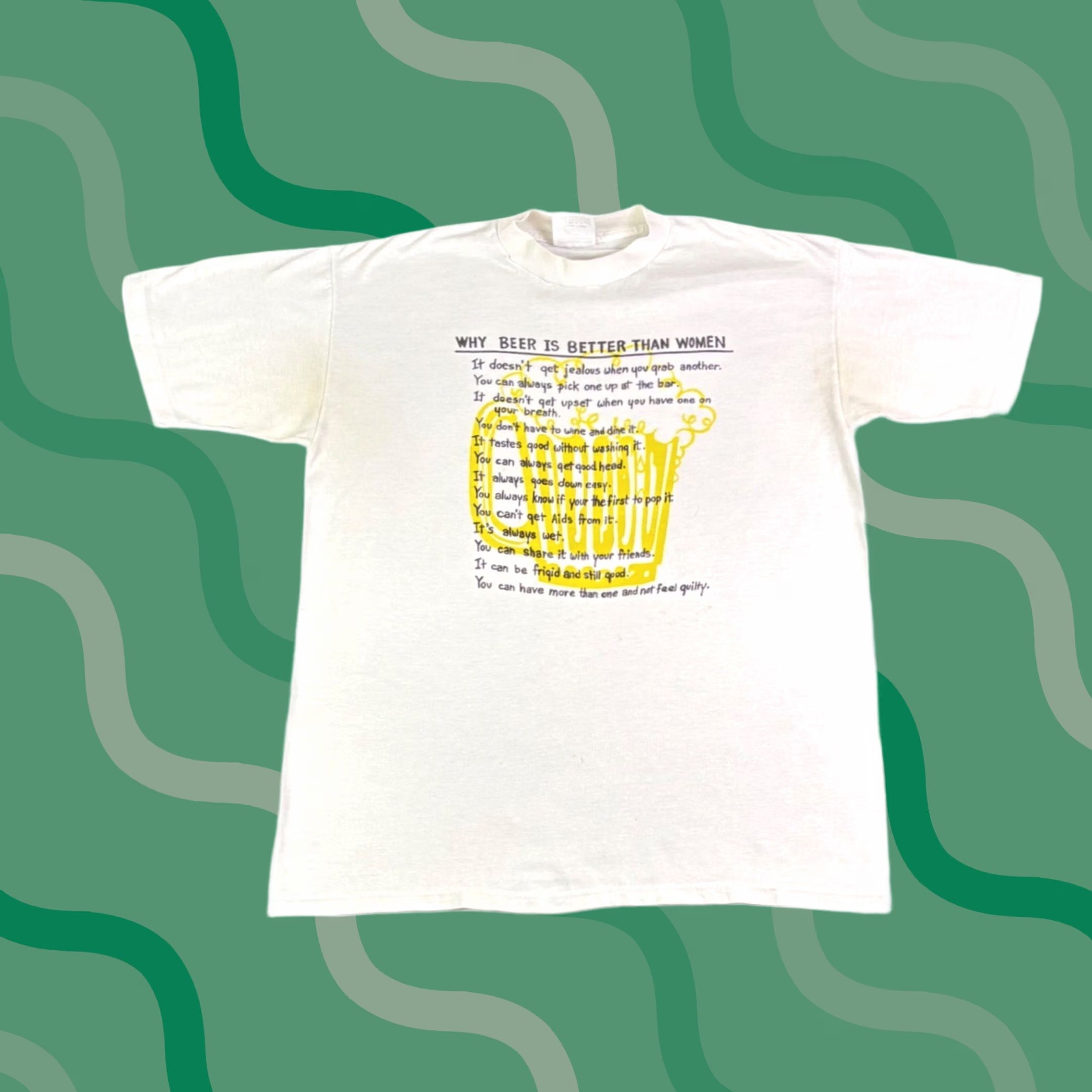 Vintage VINTAGE Tect Why Beer Is Better Than Women T-Shirt Large White Men Short Sleeve Graphic Tee 1990s Regular Cotton Blend Original Size L / US 10 / IT 46 - 1 Thumbnail