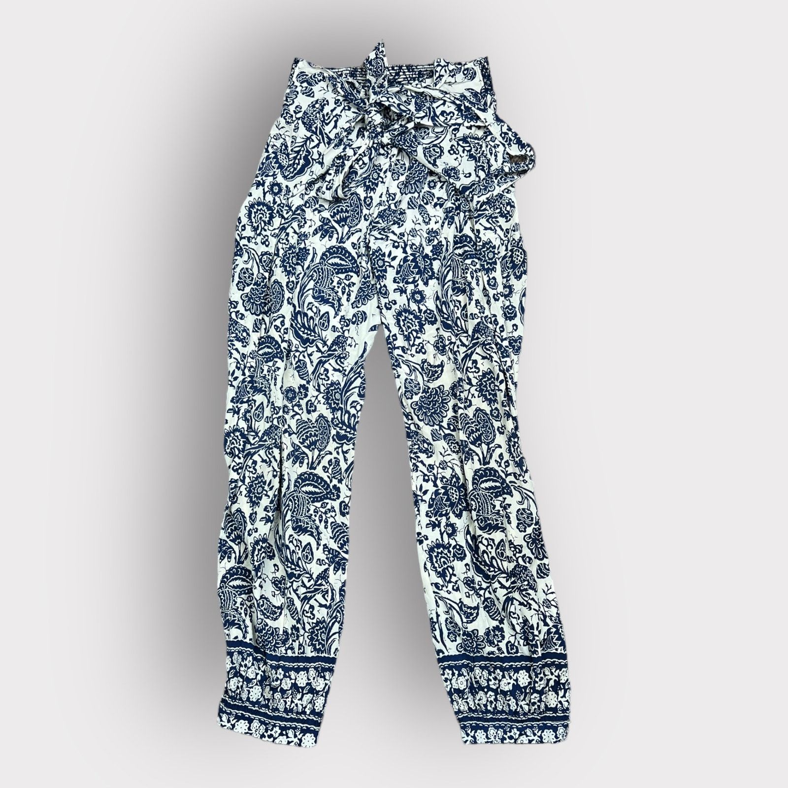Neiman Marcus Calypso St. Barth Silk Harem Cropped Pant | XS | Cream Blue Size 26" / US 2 / IT 38 - 2 Thumbnail