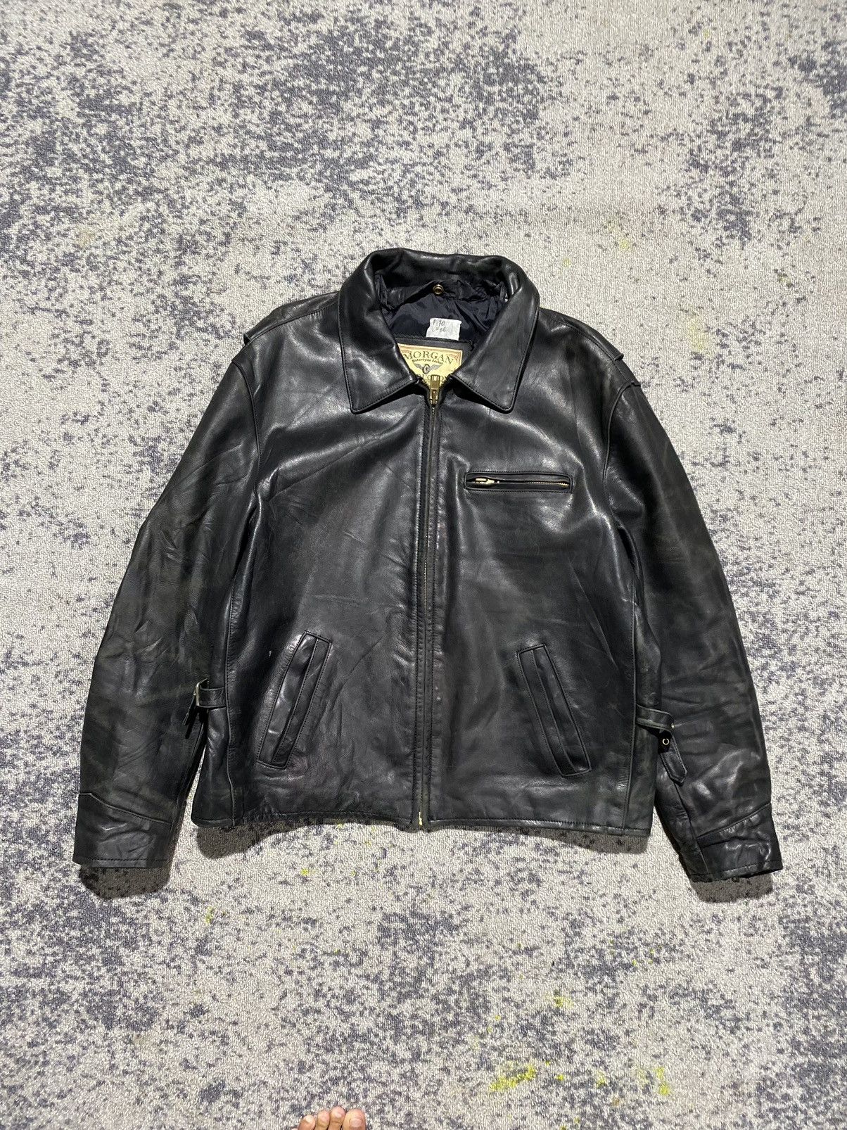 image of Morgan Production Leather Jacket Biker Vintage in Black, Men's (Size XL)