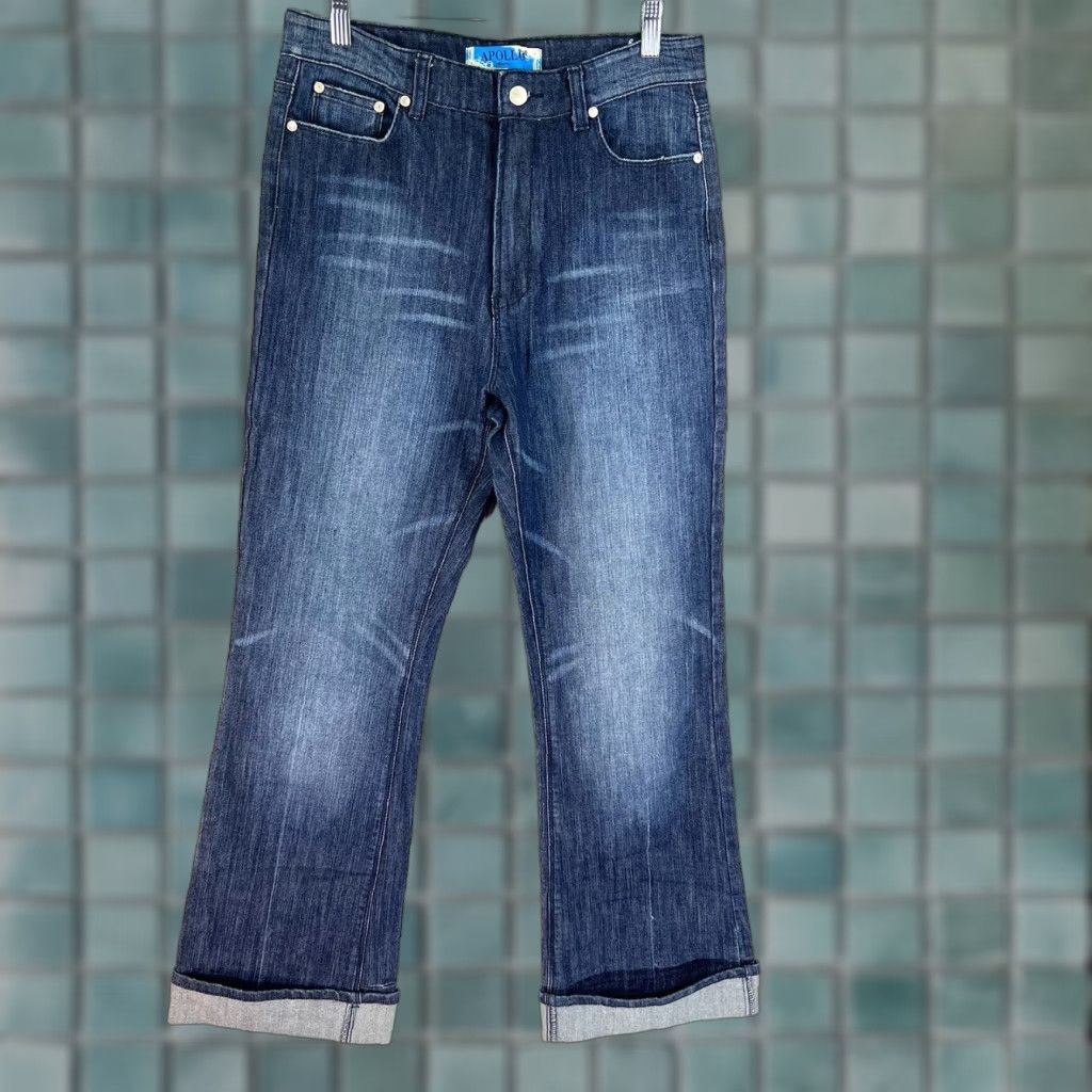 Vintage Apollo Jeans Straight Cuffed Embellished Women's Size 14 Dark Wash Denim Blue Jeans Size 36" / US 14 / IT 50 - 1 Thumbnail