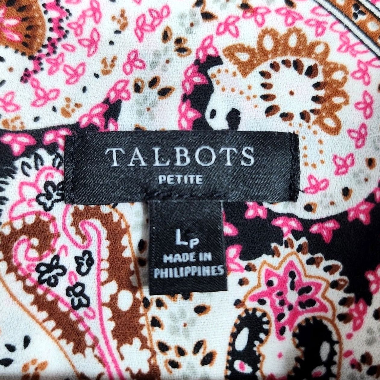 Talbots Talbots Womens Top Large Petite Pink Paisley Lightweight Button Up Office Artsy Blouse Long Sleeve Button Collar Petites Women Size L / US 10 / IT 46 - 3 Thumbnail