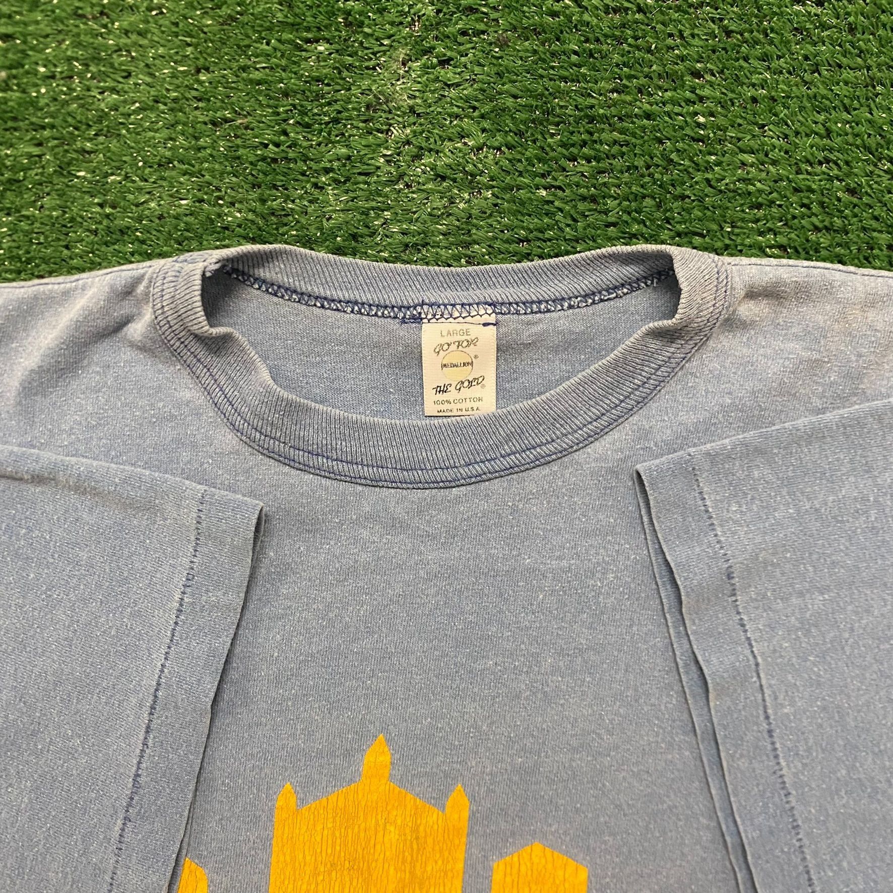 Vintage Vintage 80s Single Stitch T-Shirt Faded Blue Athletic Size US XL / EU 56 / 4 - 3 Thumbnail