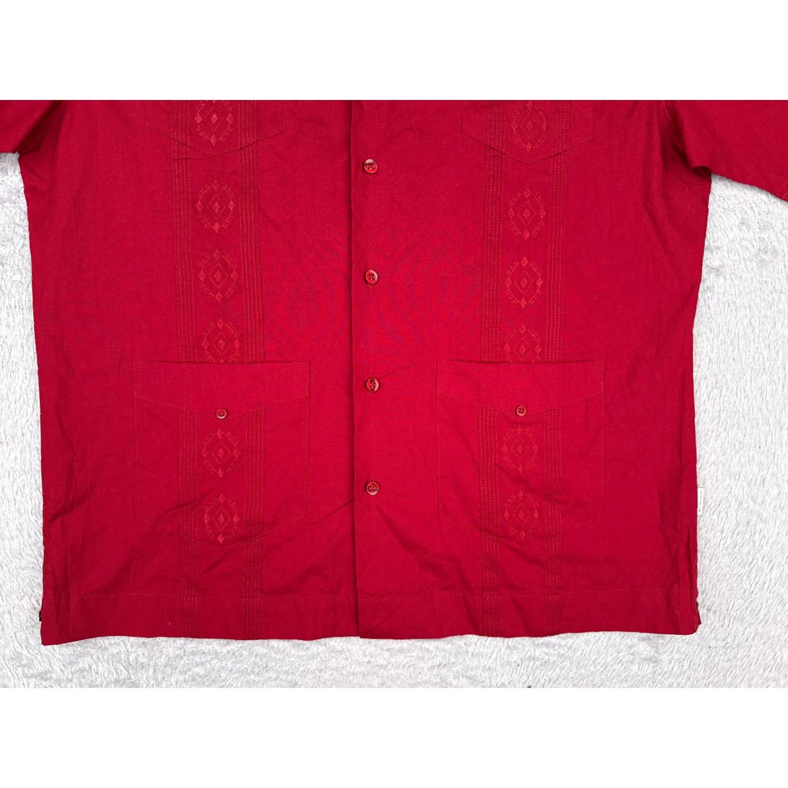 Cubavera Cubavera Shirt Men L Red Button-Up 4 Pocket Polyester Blend Casual Resort Aloha Beach Hawaiian Vacation Size US L / EU 52-54 / 3 - 5 Thumbnail