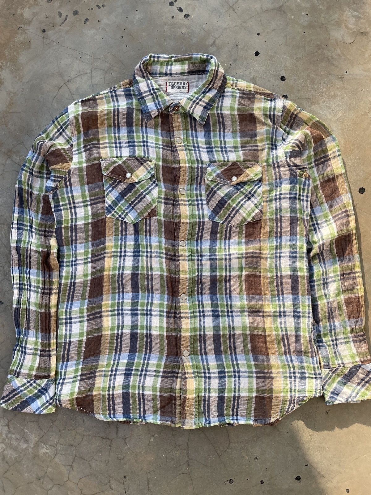 Japanese Brand Vintage Flannel T&C Surf Design Plaid Button Shirt Size US L / EU 52-54 / 3 - 2 Thumbnail