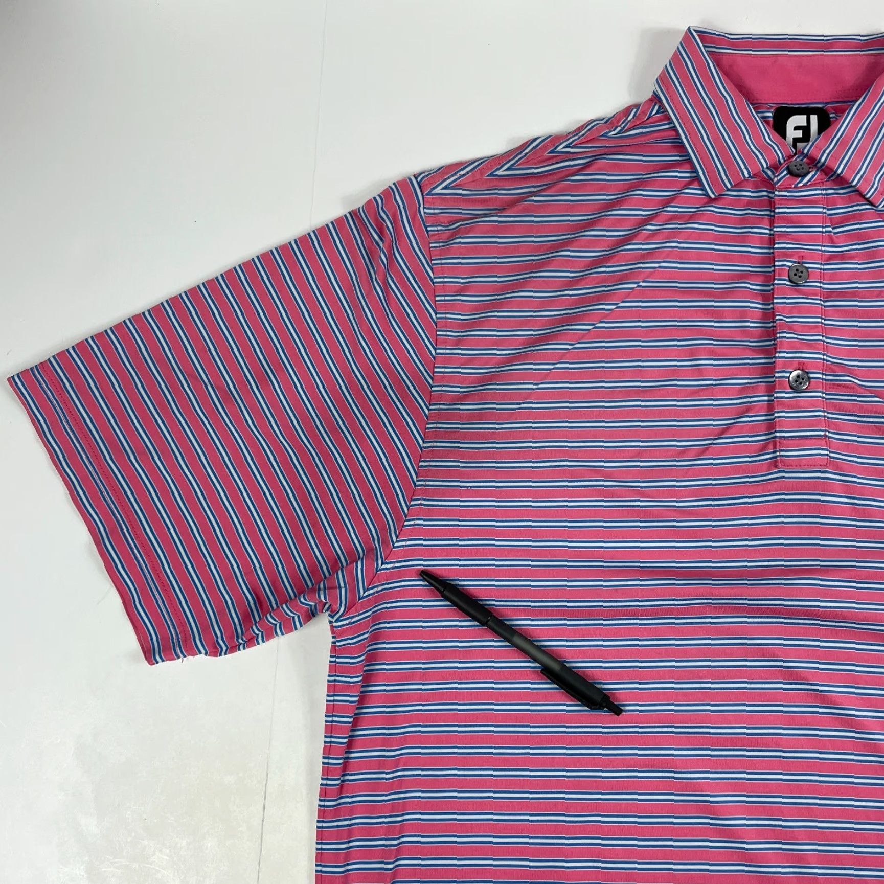 Footjoy FootJoy Polo Shirt Mens Medium Pink Golf Short Sleeve Collared Stretch Striped Size US M / EU 48-50 / 2 - 2 Thumbnail