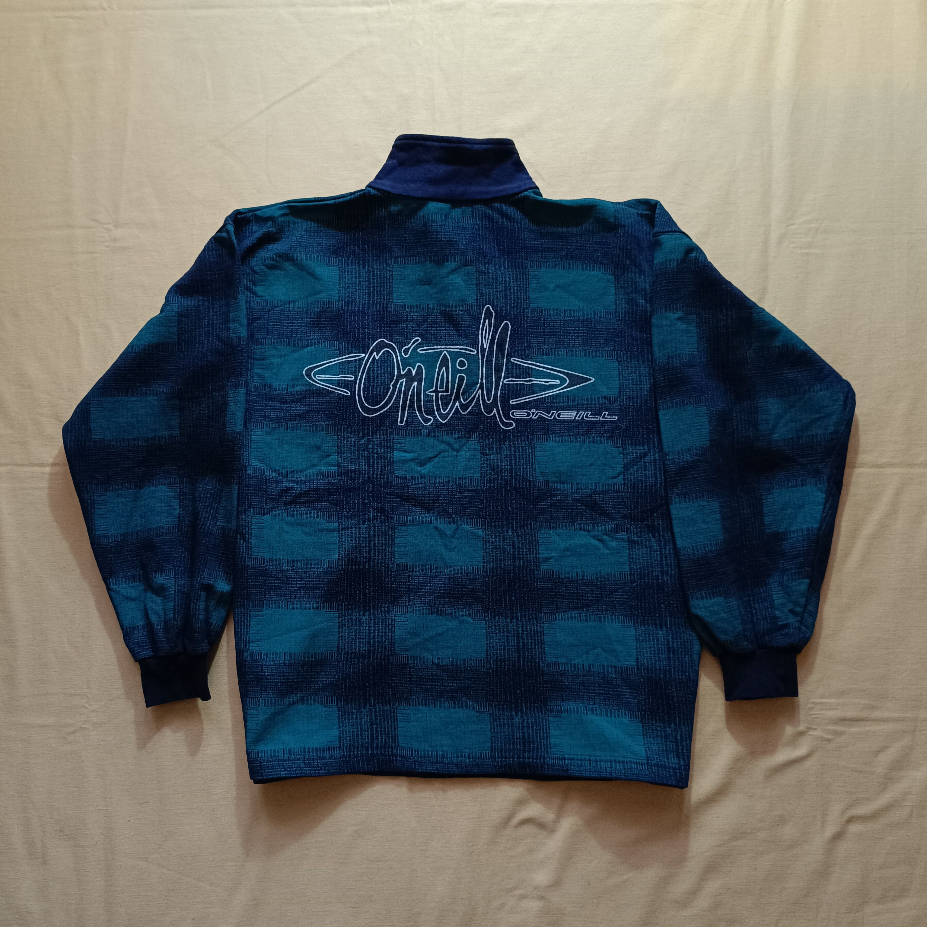 O'Neill Vintage 80s 90s O'neill Plaid Quarterzip Petrol Blue XL Size US XL / EU 56 / 4 - 5 Thumbnail