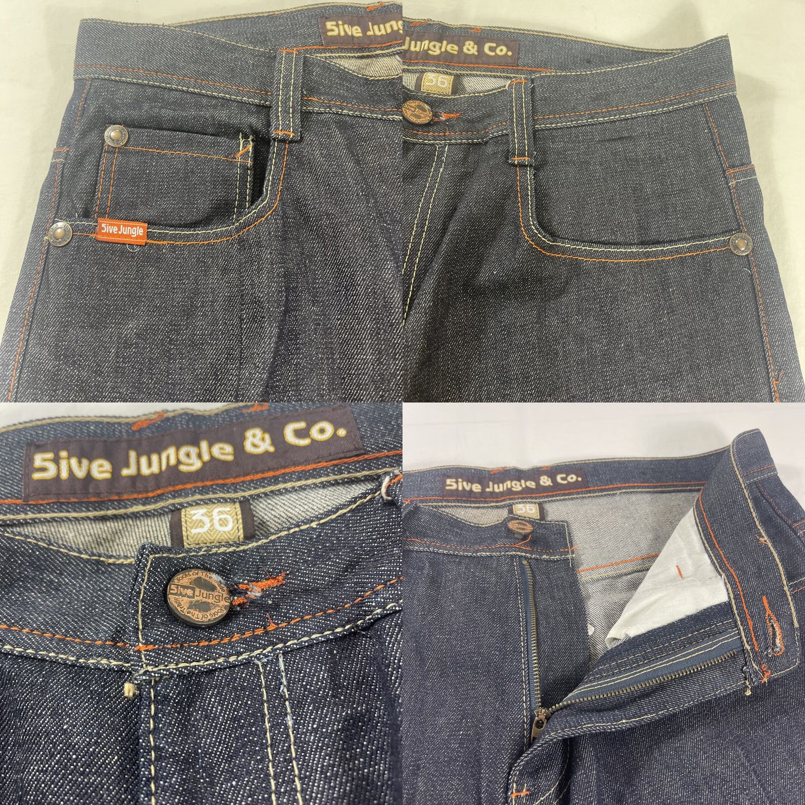 CO VINTAGE 5ive Jungle & Co Jeans 36 Mens Dark Blue 5-Pocket Distressed Wide-Leg Cotton Denim Hip Hop Baggy 90s Style Casual Mens Jeans Size US 36 / EU 52 - 8 Thumbnail