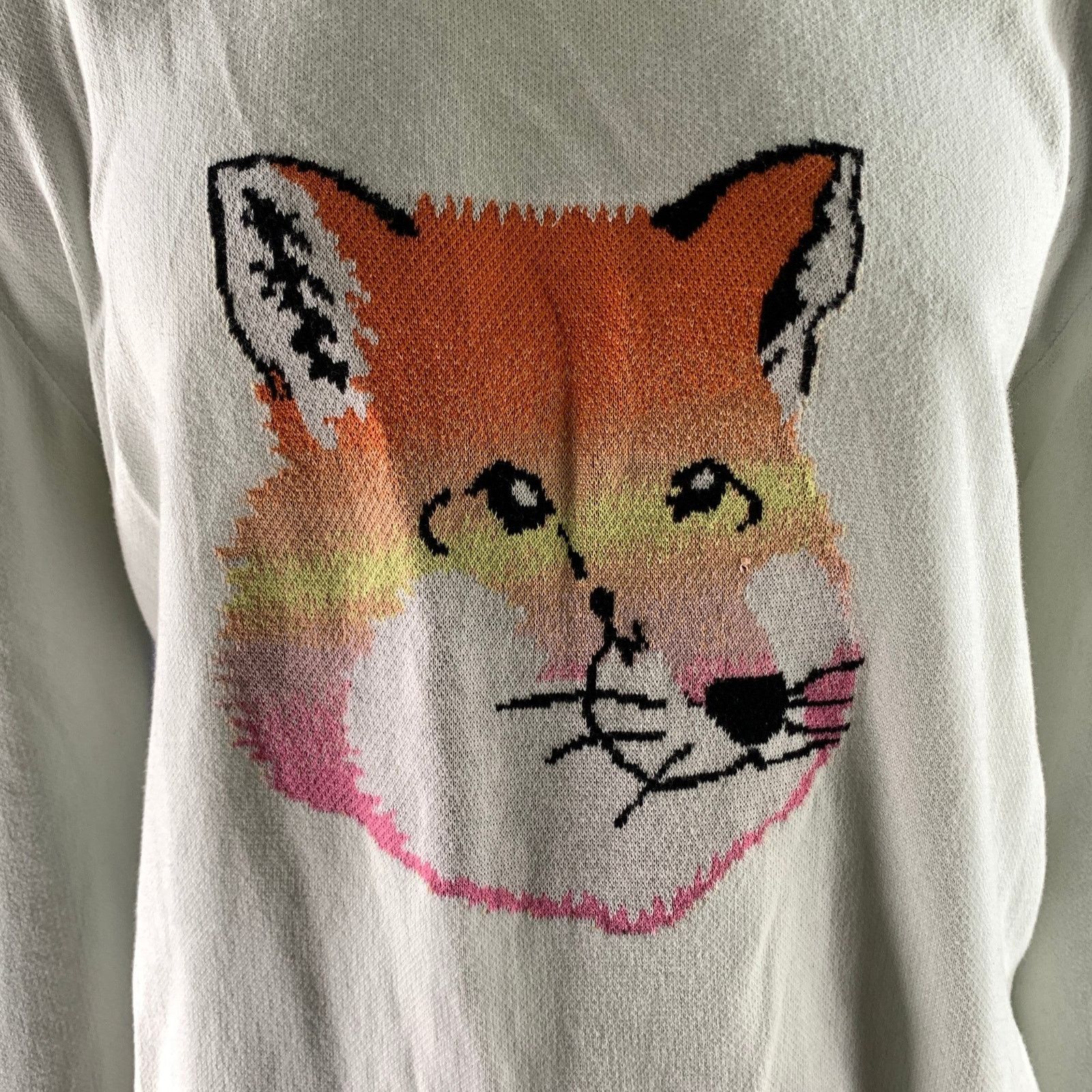 Maison Kitsune MAISON KITSUNE Size XL Off-White Fox Cotton Ribbed Pullover Size US XL / EU 56 / 4 - 2 Thumbnail