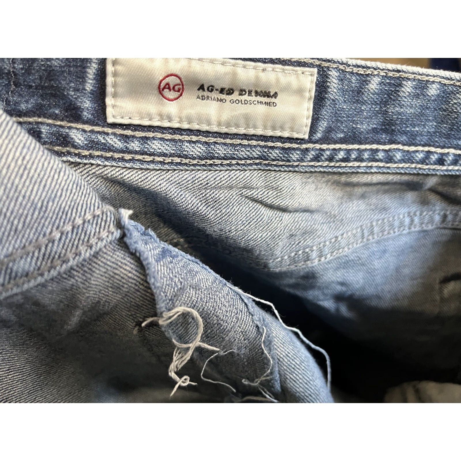 Denime AG Adriano Goldschmied The Everett Jeans Slim Straight Stretch 34x26 Blue Denim Mens Regular City USA Designer Comfort Slimming 5-Pocket Zipper Button Size US 34 / EU 50 - 5 Thumbnail