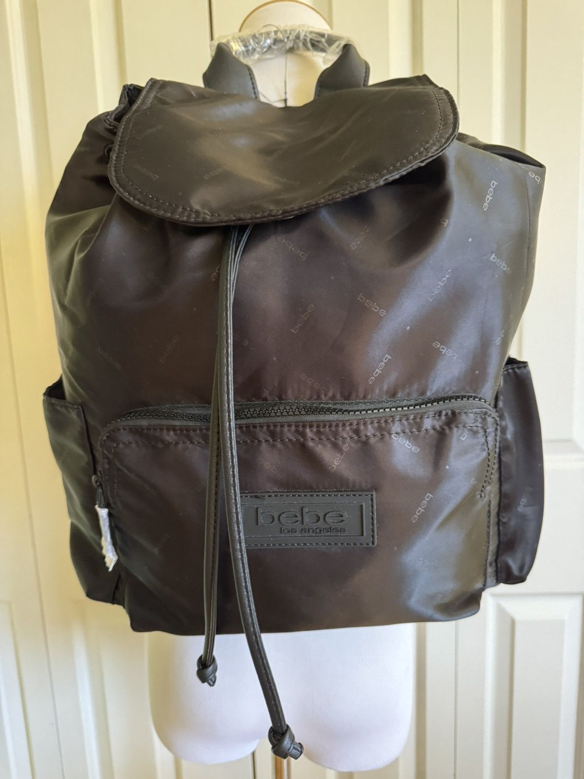 Bebe BEBE ICON Black Nylon Flap Backpack NWT $78 Size ONE SIZE - 1 Thumbnail