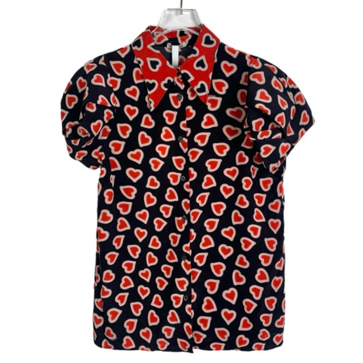 Miu Miu Miu Miu Heart Print Lapel Bubble Sleeve Short-Sleeve Shirt Size XS / US 0-2 / IT 36-38 - 1 Thumbnail