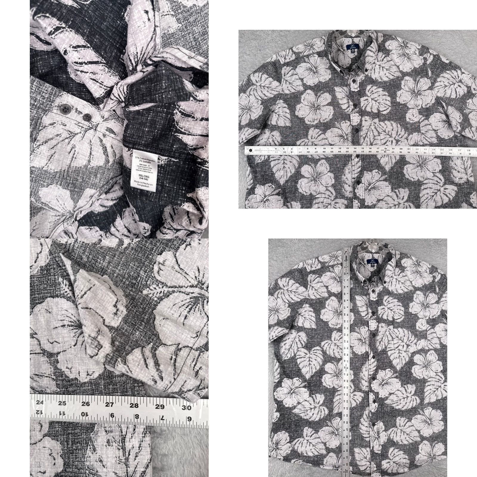 George George Mens Shirt 3XL Black Floral Cotton Blend Hawaiian Button-Up Shirt Size US XXL / EU 58 / 5 - 8 Thumbnail