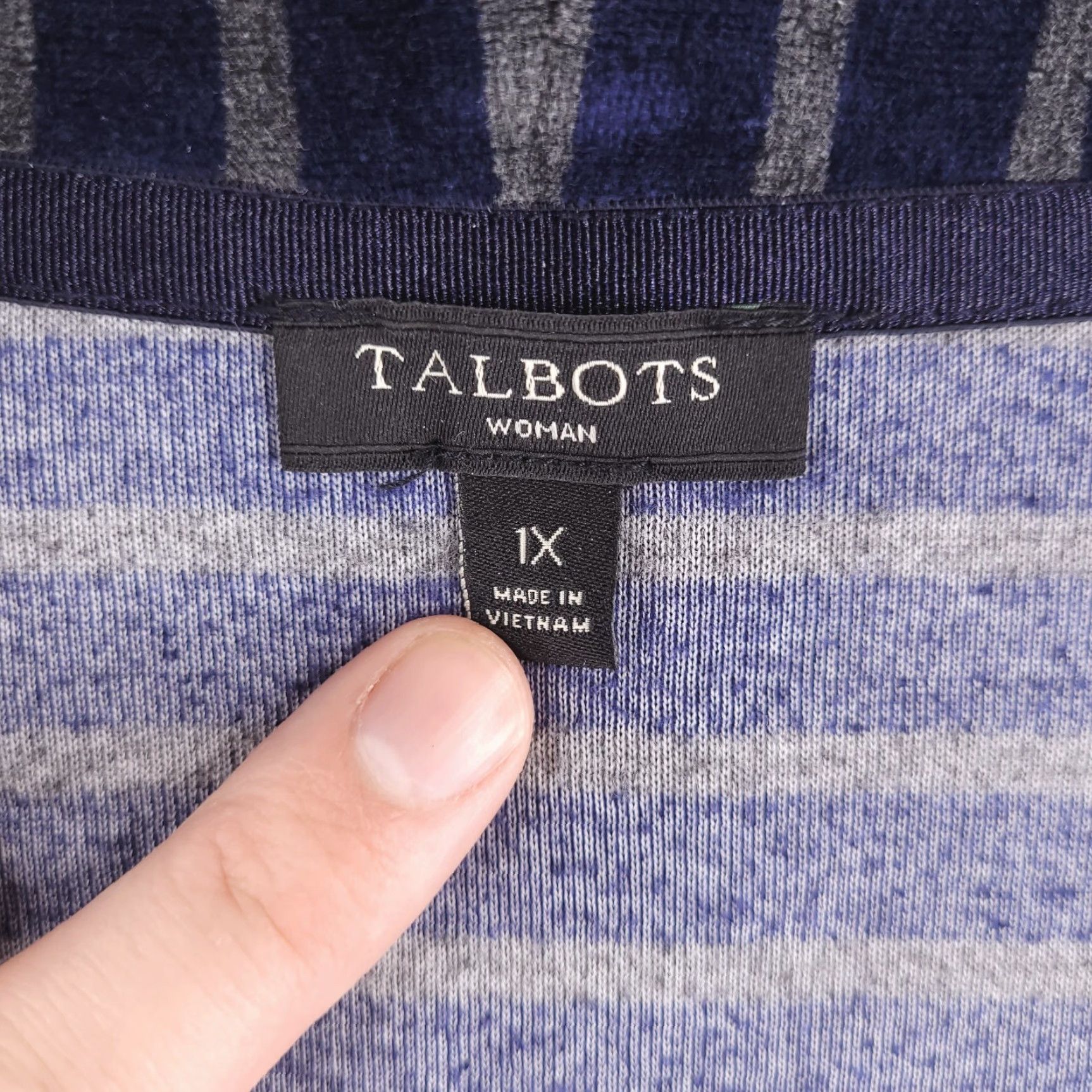 Talbots Talbots Cardigan Womens 1X Blue Striped Velour Open front Sweater Size XL / US 12-14 / IT 48-50 - 4 Thumbnail