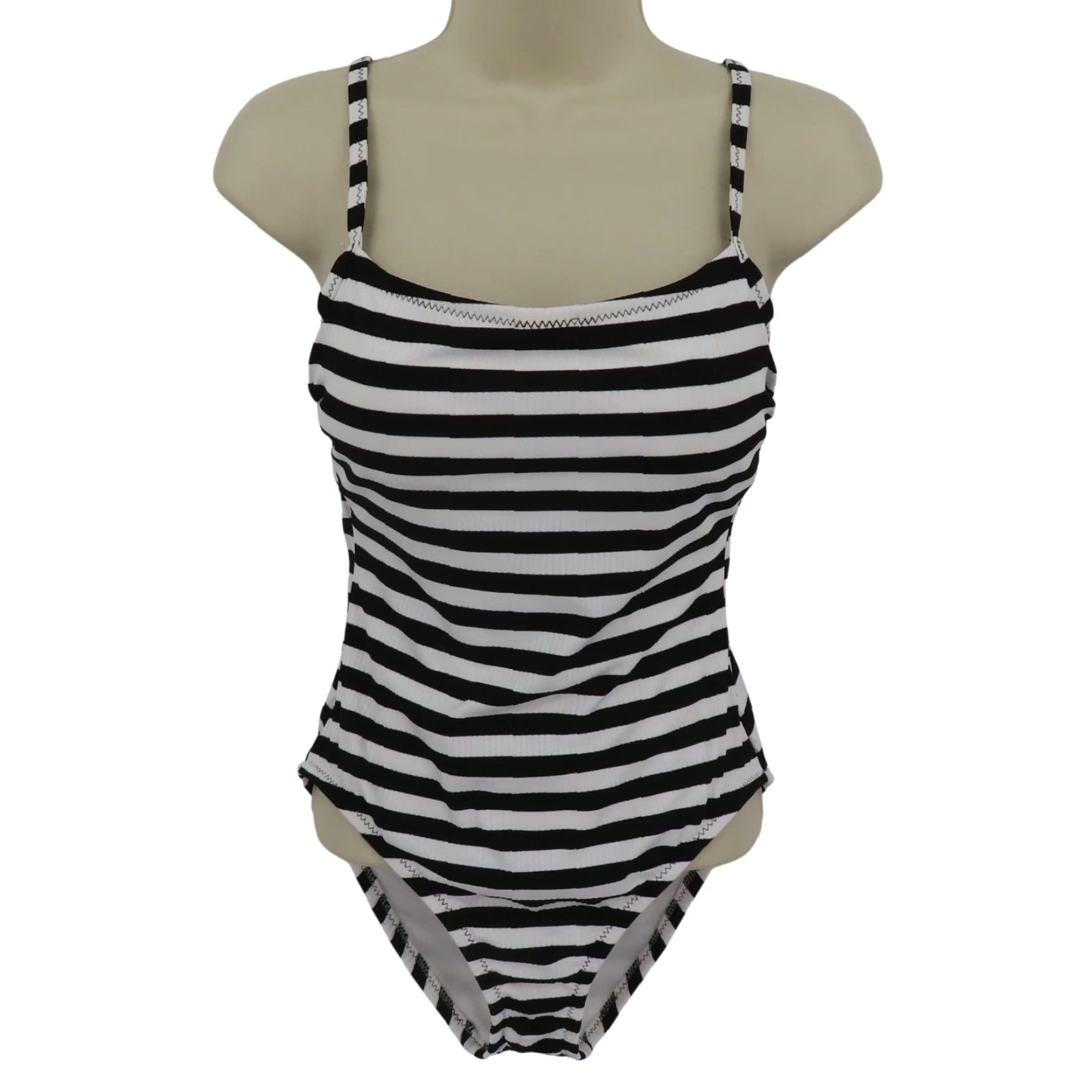 Vintage Kona Sol One Piece Women S Striped Black White Spaghetti Strap New Swimsuit Medium Coverage Size ONE SIZE - 2 Thumbnail