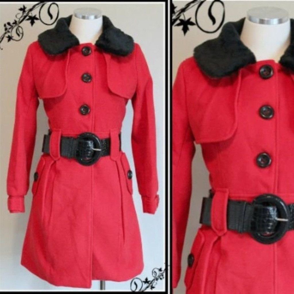 Handmade BNWT 40s Replica Womens Black Red Womens Trench Coat Jacket Size S / US 4 / IT 40 - 3 Thumbnail