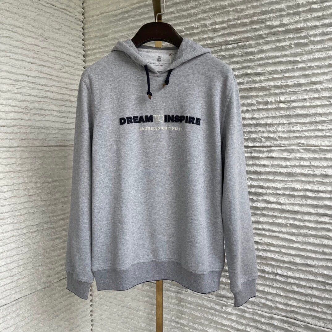 Brunello Cucinelli Brunello Cucinelli Gray Embroidered Hoodie - dmc Size US M / EU 48-50 / 2 - 1 Thumbnail