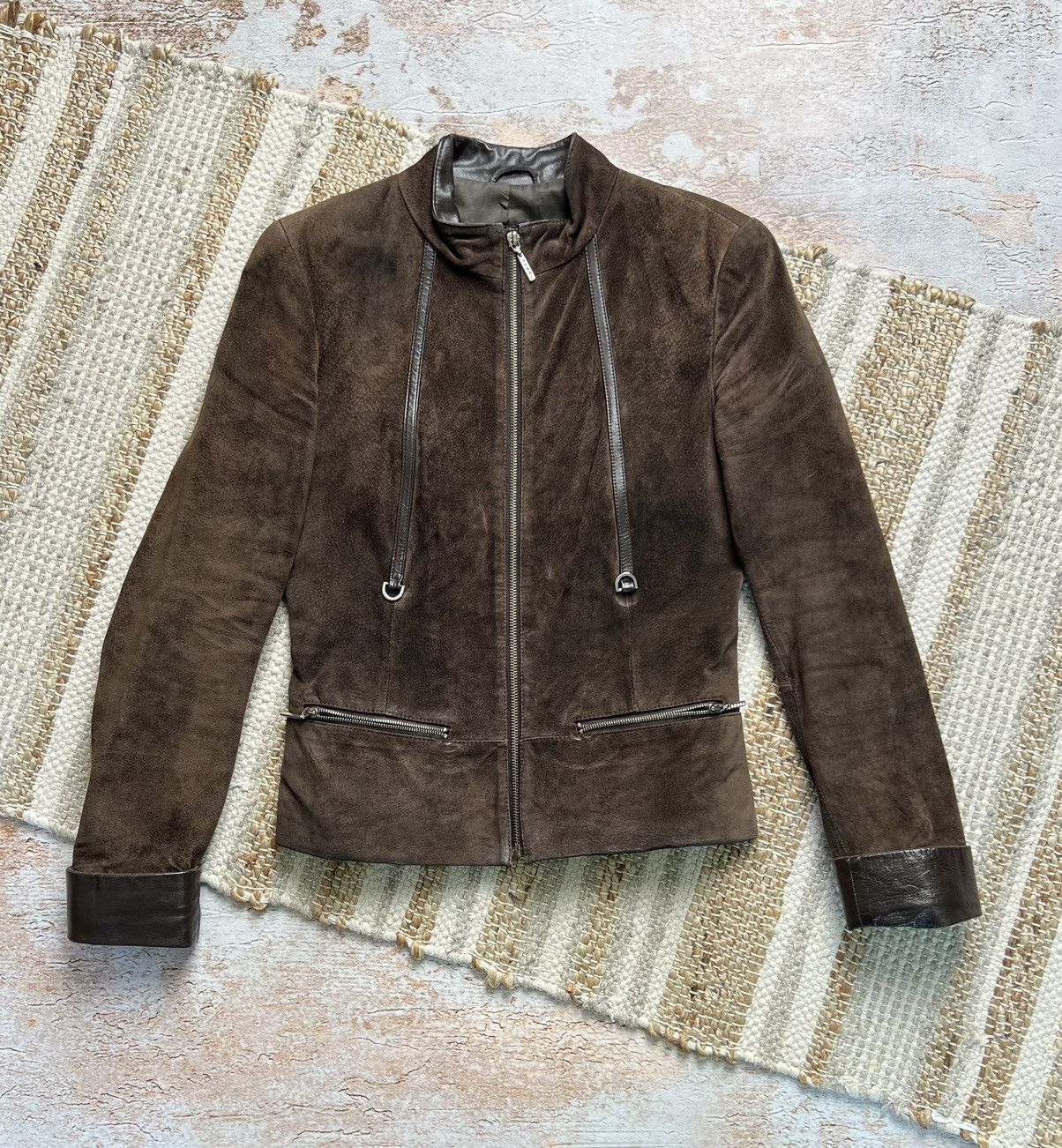 image of Vintage Japanese Suede Leather Jacket in Brown, Women's (Size Small)