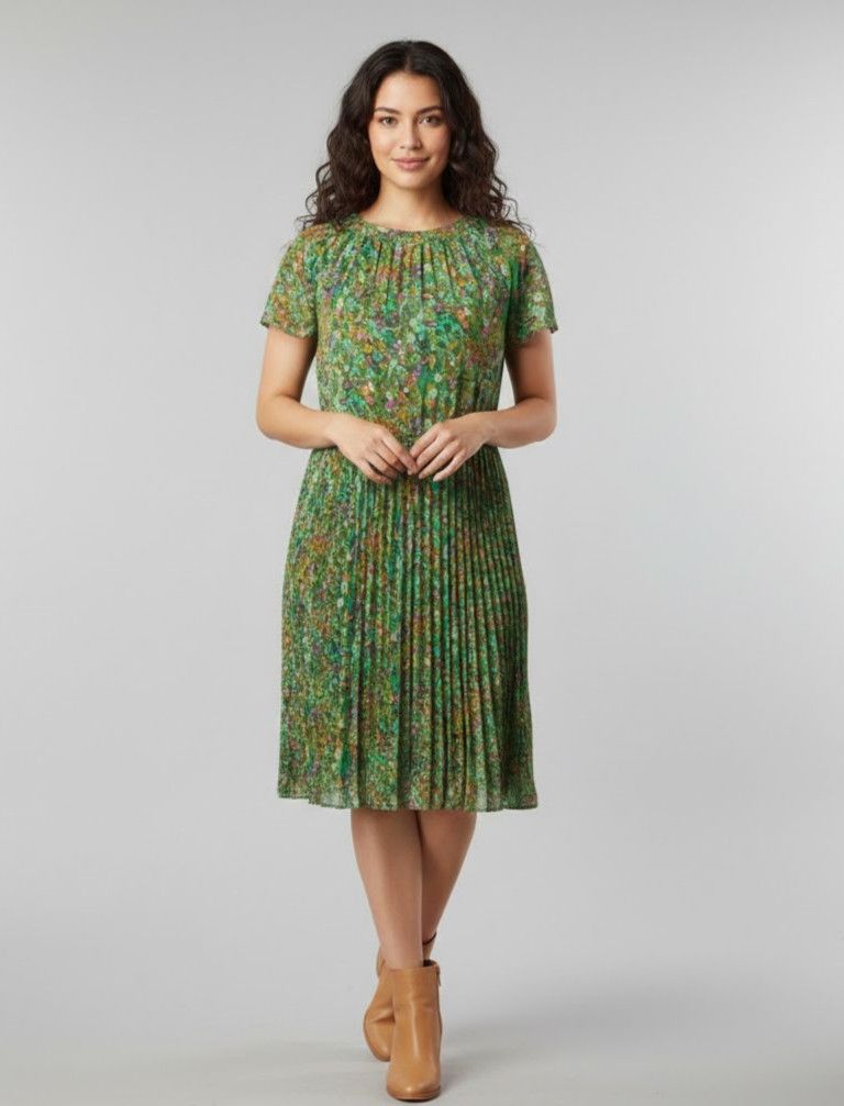 Vintage Dorian Japan Vintage Style Micro Pleated Floral Midi Dress Size L / US 10 / IT 46 - 1 Thumbnail