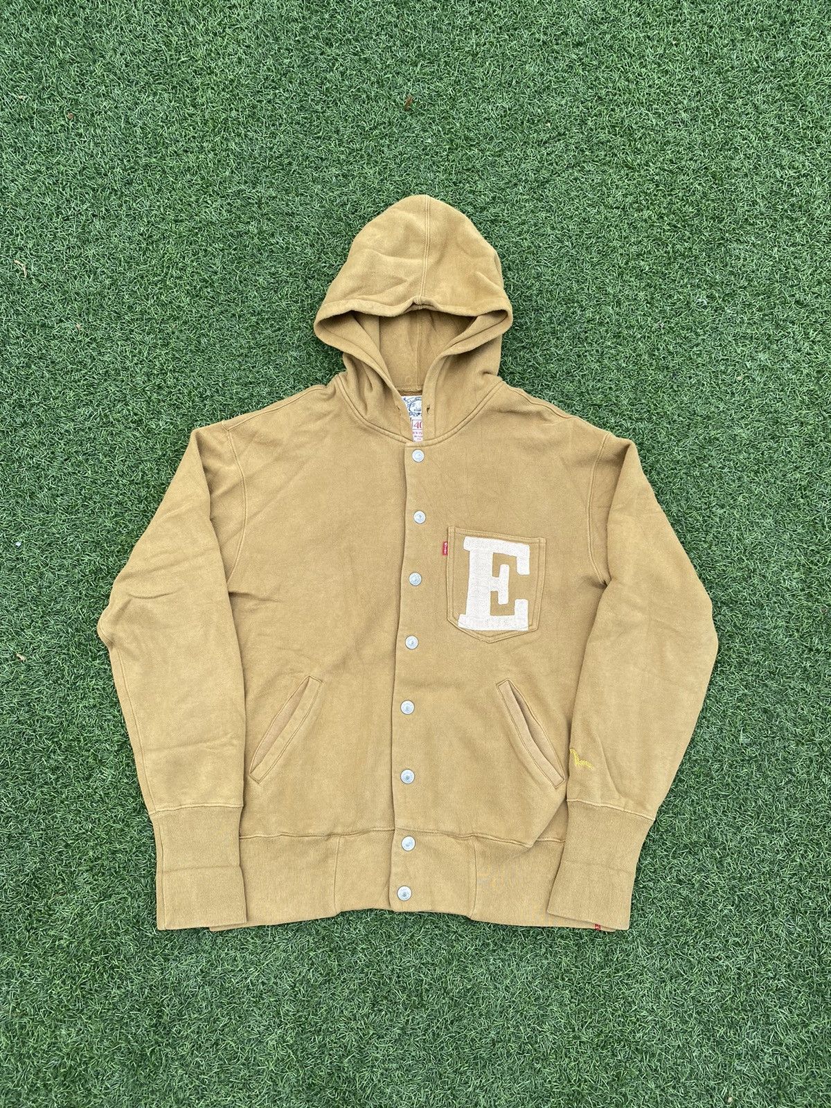 image of Evisu Yamane Varsity Jacket With Embroidery Big Logo in Brown, Men's (Size Large)