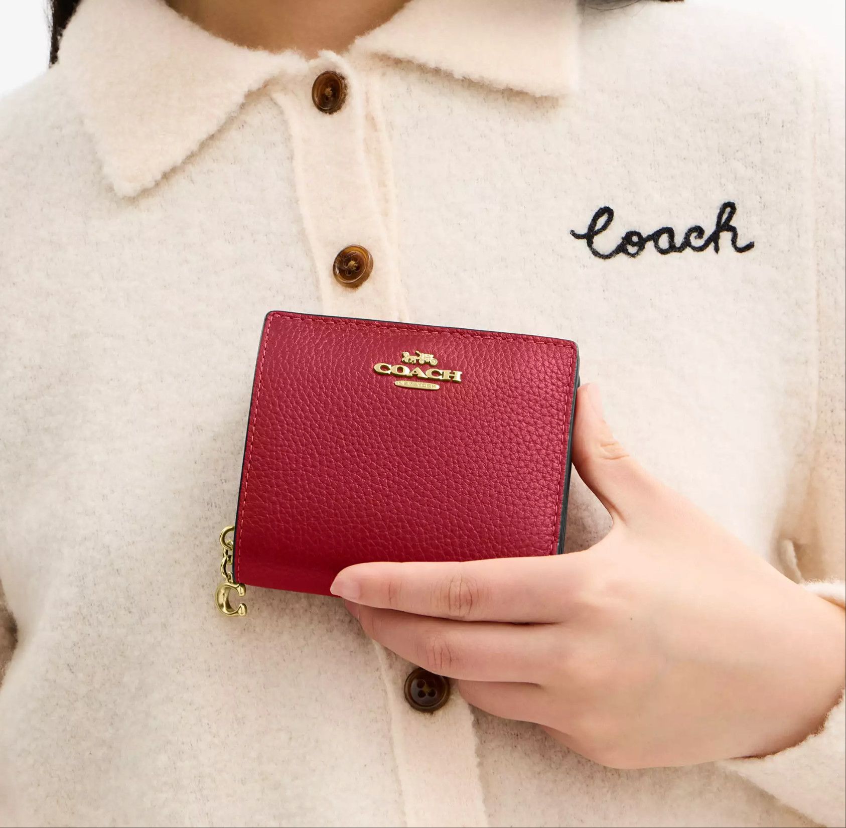 Coach Snap Wallet C2862 Gold/True Red Size ONE SIZE - 8 Thumbnail