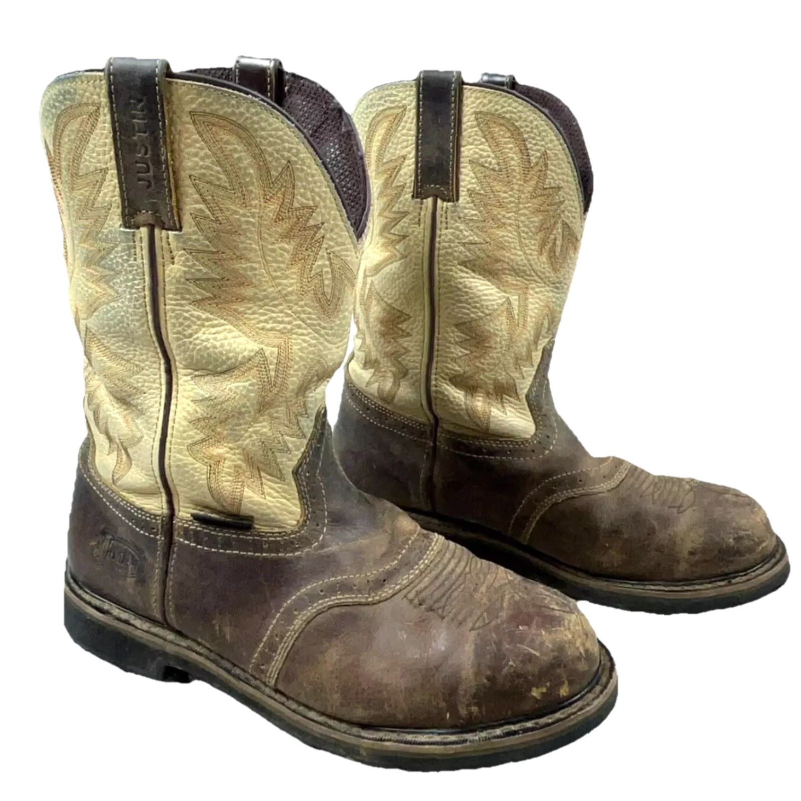 Justin Boots VINTAGE Justin Boots Men 11.5 D Brown Steel Toe Western Work Boot Leather Casu Size US 11.5 / EU 44-45 - 2 Thumbnail