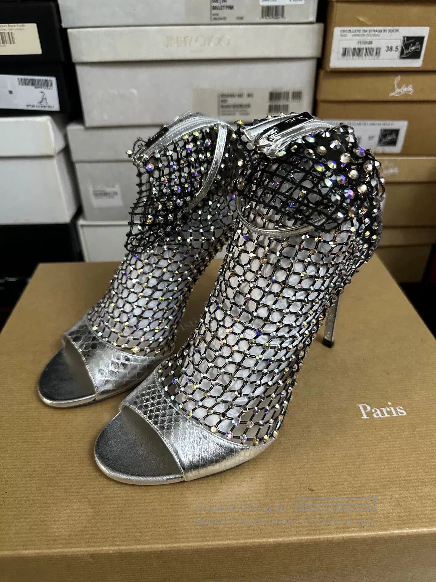 Rene Caovilla Rene Caovilla Silver Crystal Mesh Heels. Size US 7 / IT 37 - 2 Thumbnail